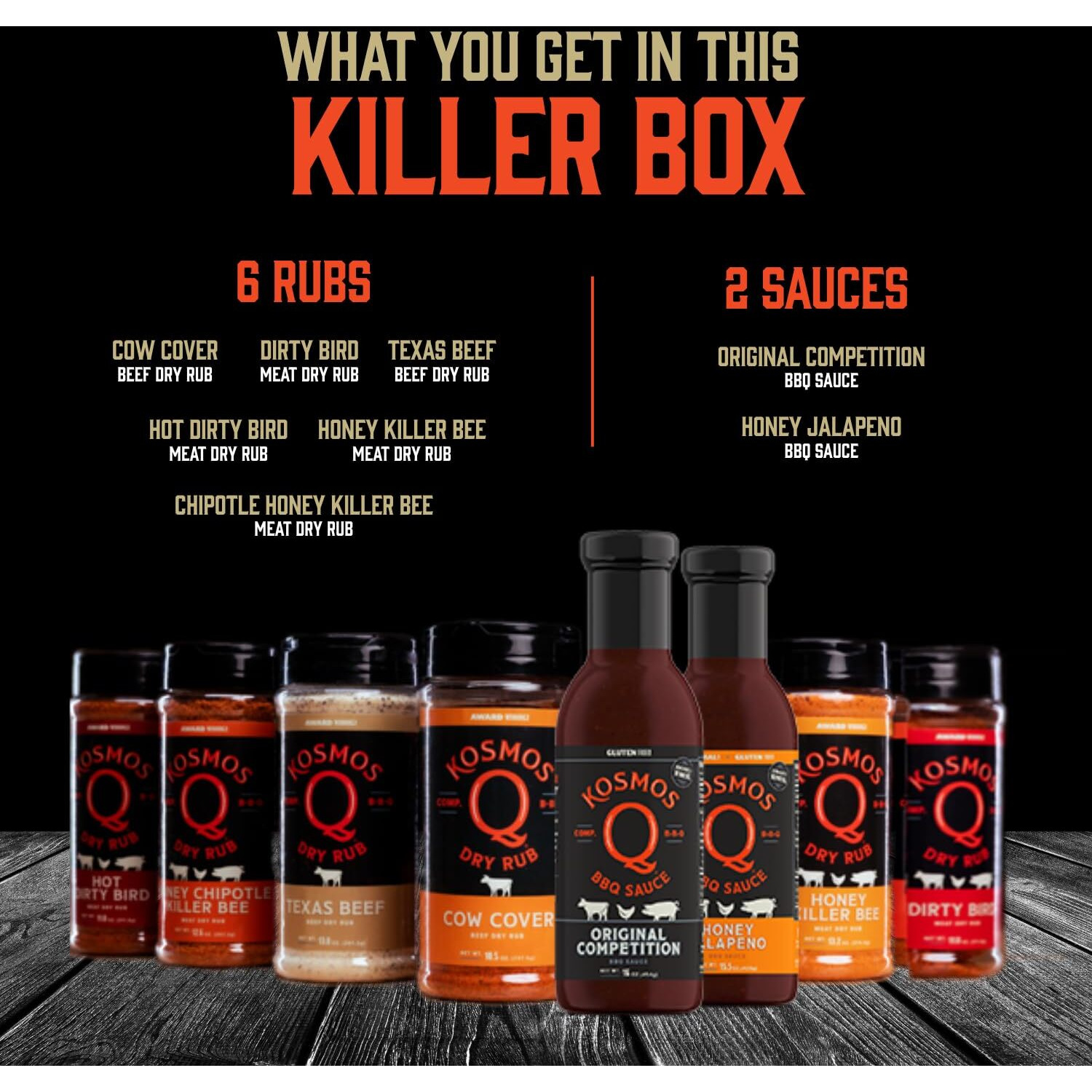 Kosmos Q Pitmaster Bbq Sauce Gift Set - Bbq Sauce & Bbq Spices Sampler Set - 8-Piece Grill Seasoning Set W/Barbecue Sauce & Meat Rubs (8 Flavors)