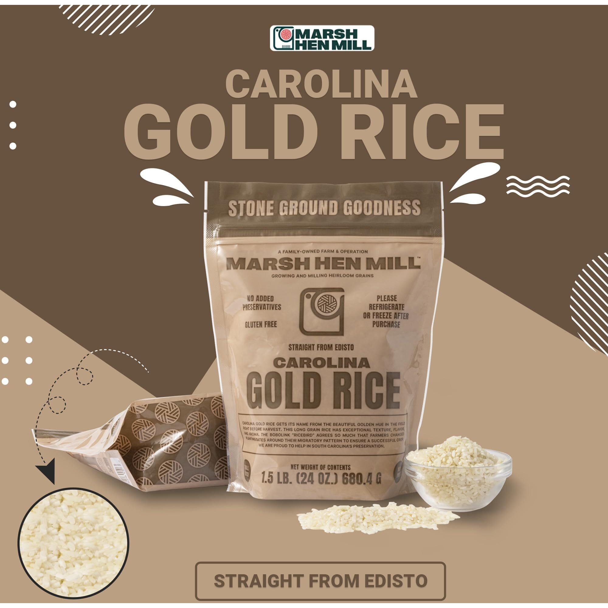 Marsh Hen Mill Carolina Gold Rice Pure Long Grain White Rice With Exceptional Aroma Flavor & Texture Nutty Almond & Floral Notes Ideal For Home Cooks & Chefs Premium Quality Non Gmo 24 Oz Pack Of 2