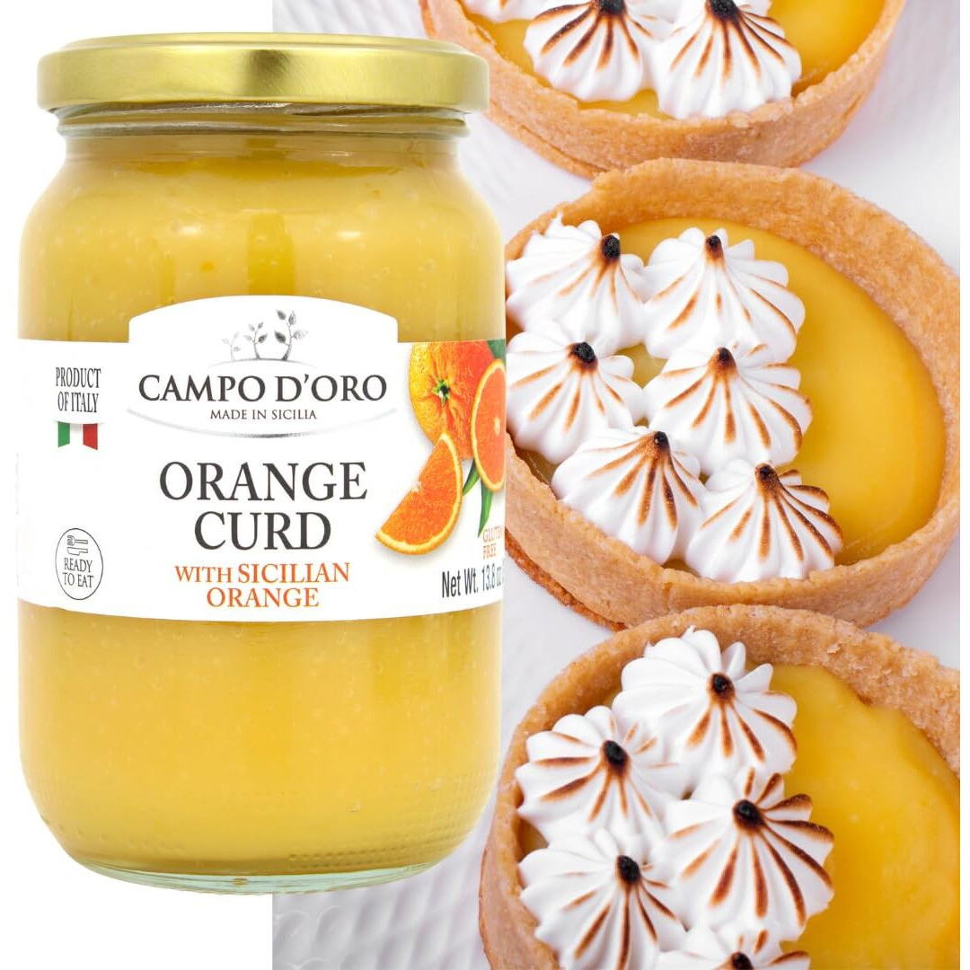 Orange Curd, 13.8 Oz (390 G), Sicilian Orange Custard Cream Made With Fresh Orange Juice, Eggs And Butter. Product Of Italy, 100% Natural, Non Gmo, Campo D'Oro