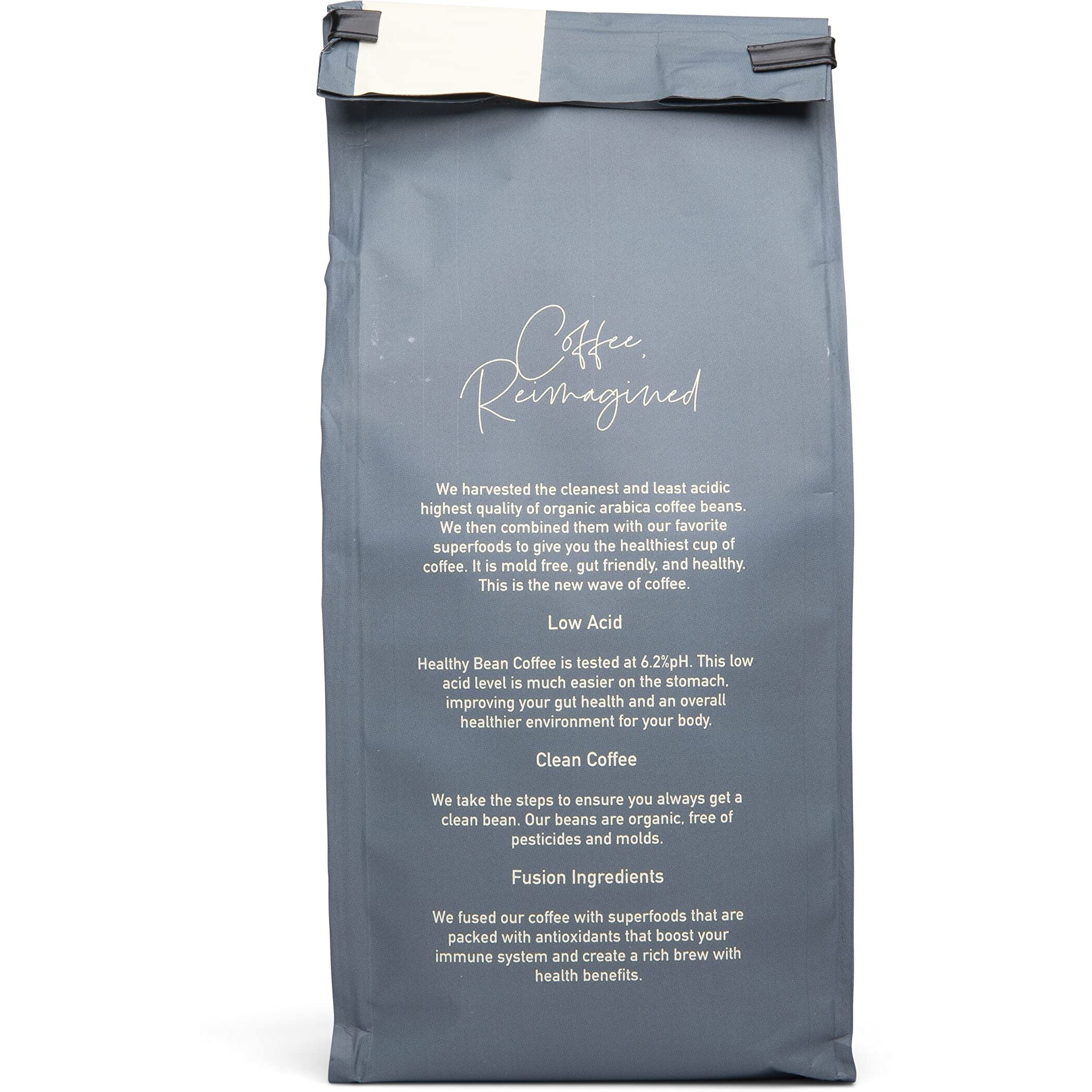 Healthy Bean Coffee - Organic Low Acid Coffee Ground, Superfood Infused Healthy Coffee, Clean Coffee Organic - Usda Organic Ground Coffee, Mycotoxin Free Coffee - Semi-Dark Roast, 10Oz