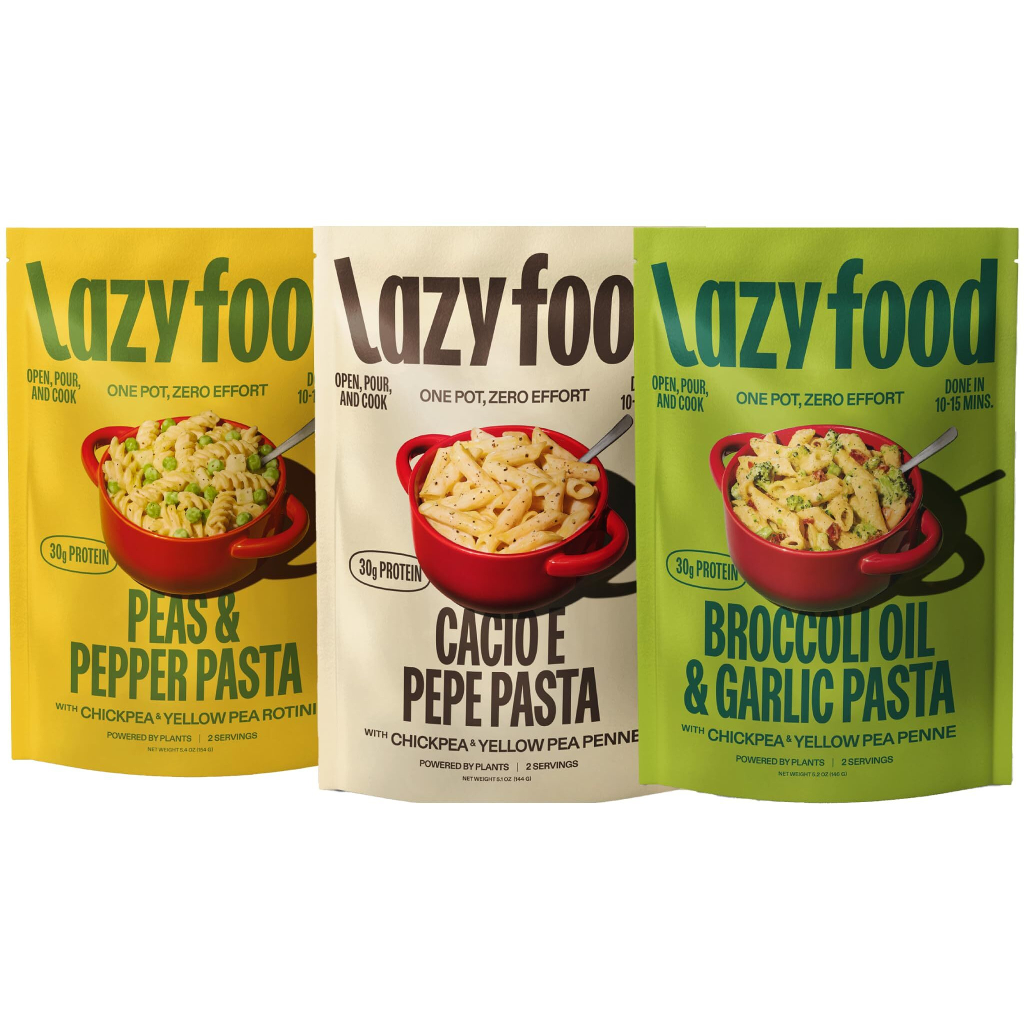 Lazy Food Vegetarian Pasta Meal I Plant-Based Single Pot Dinner Kit I Healthy High Protein Low Carb Pasta (3 Pack - Gluten-Free Pasta, Variety Pack (Vegan & Dairy Options)