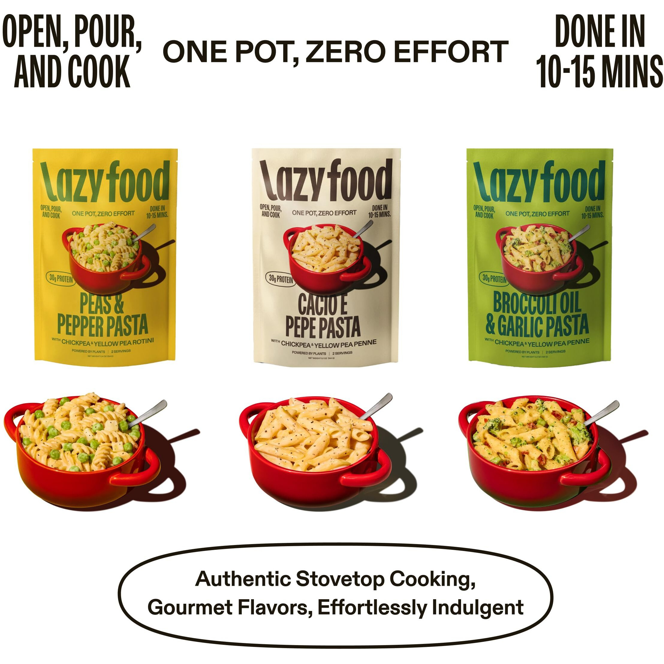 Lazy Food Vegetarian Pasta Meal I Plant-Based Single Pot Dinner Kit I Healthy High Protein Low Carb Pasta (3 Pack - Gluten-Free Pasta, Variety Pack (Vegan & Dairy Options)