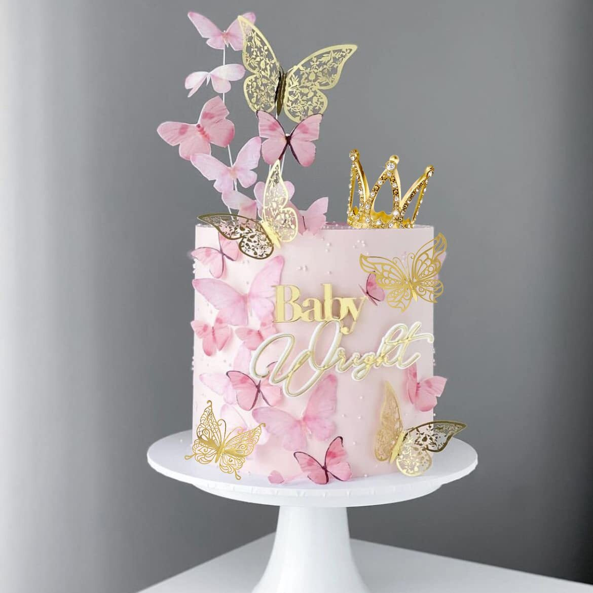 30 Pieces Mini Crown Cake Topper Small Gold Crown Mini Tiara With Gold Butterfly Decoration 3D Gold Butterflies For Flower Arrangements Gold Crown Cake Topper For Wedding Baby Shower Birthday Party