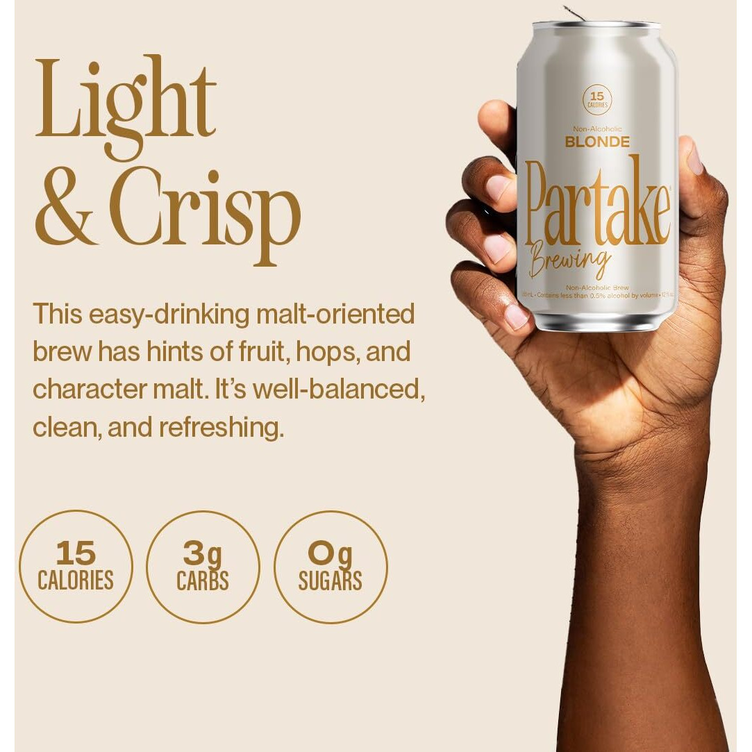 Partake Brewing Non Alcoholic Craft Brew, Blonde, 12 Pack - 12 Ounce Cans, Low Calorie, All Natural Ingredients