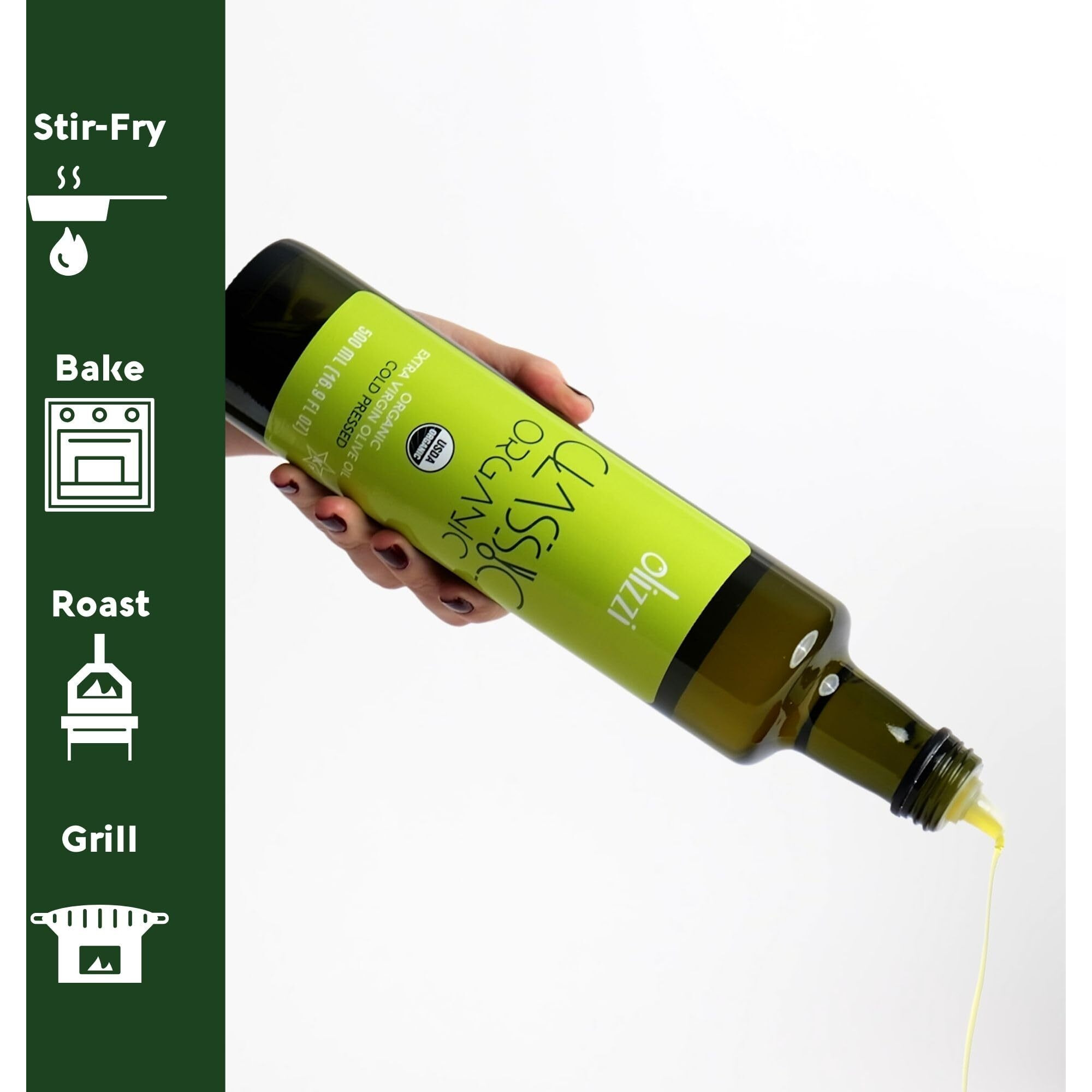 Olizzi Classic Organic Olive Oil Extra Virgin Cold Pressed, New Harvest, Hand Picked, Usda Organic, Kosher, Smooth And Fruity Evoo, Cooking Oil, Sauteing, Stir-Frying, Salad Dressing (1, 16.9 Fl Oz)