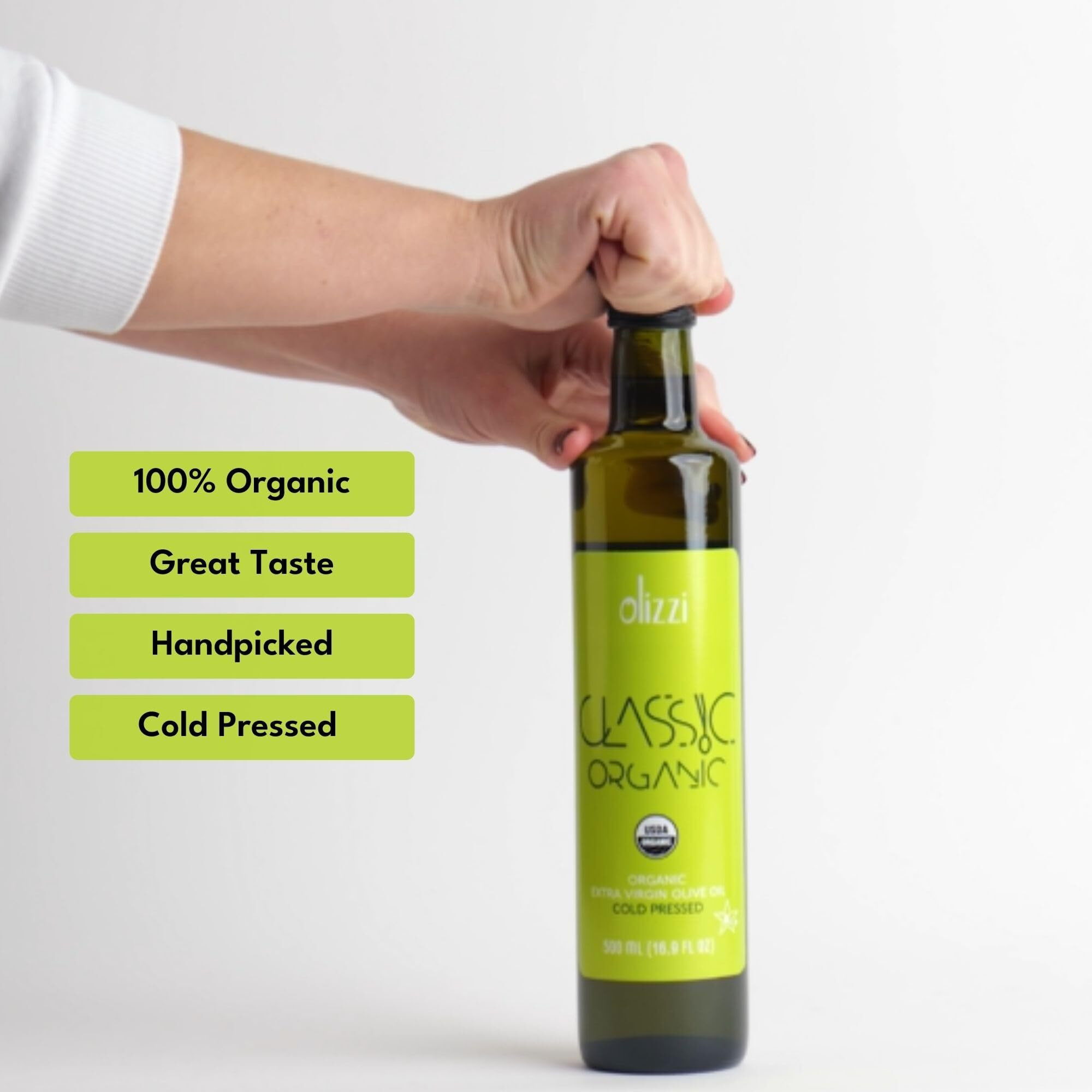 Olizzi Classic Organic Olive Oil Extra Virgin Cold Pressed, New Harvest, Hand Picked, Usda Organic, Kosher, Smooth And Fruity Evoo, Cooking Oil, Sauteing, Stir-Frying, Salad Dressing (1, 16.9 Fl Oz)