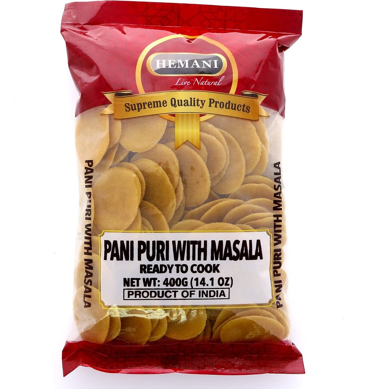 Hemani Pani Puri - Coins - Comes With Masala - Ready To Cook - 400G (14.1 Oz) - All Natural, Vegan & Non-Gmo - Indian Origin