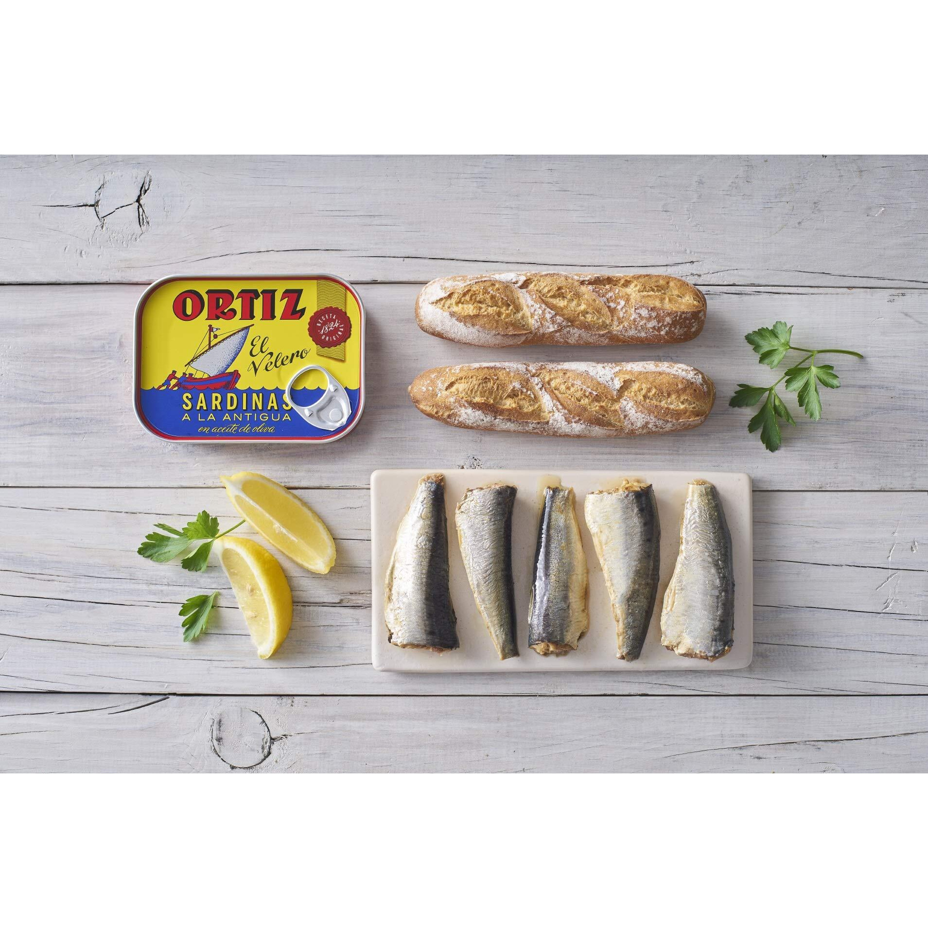 Ortiz Sardines A La Antiqua 'Old Style', Moist And Tender, Wild Caught In Spain And Hand-Packed In Premium Extra Virgin Olive Oil, Enjoy In Salads, Sandwiches And On Toast, 4.9Oz Can (Pack Of 4)