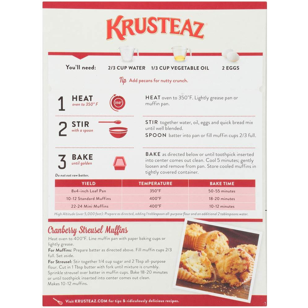 Krusteaz Cranberry Orange Quick Bread Mix, 18.6 Oz