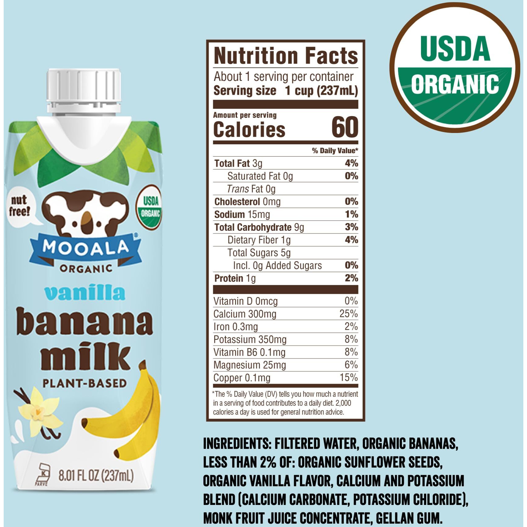Mooala Vanilla Bananamilk Organic Shelf Stable 237 Ml Case 12