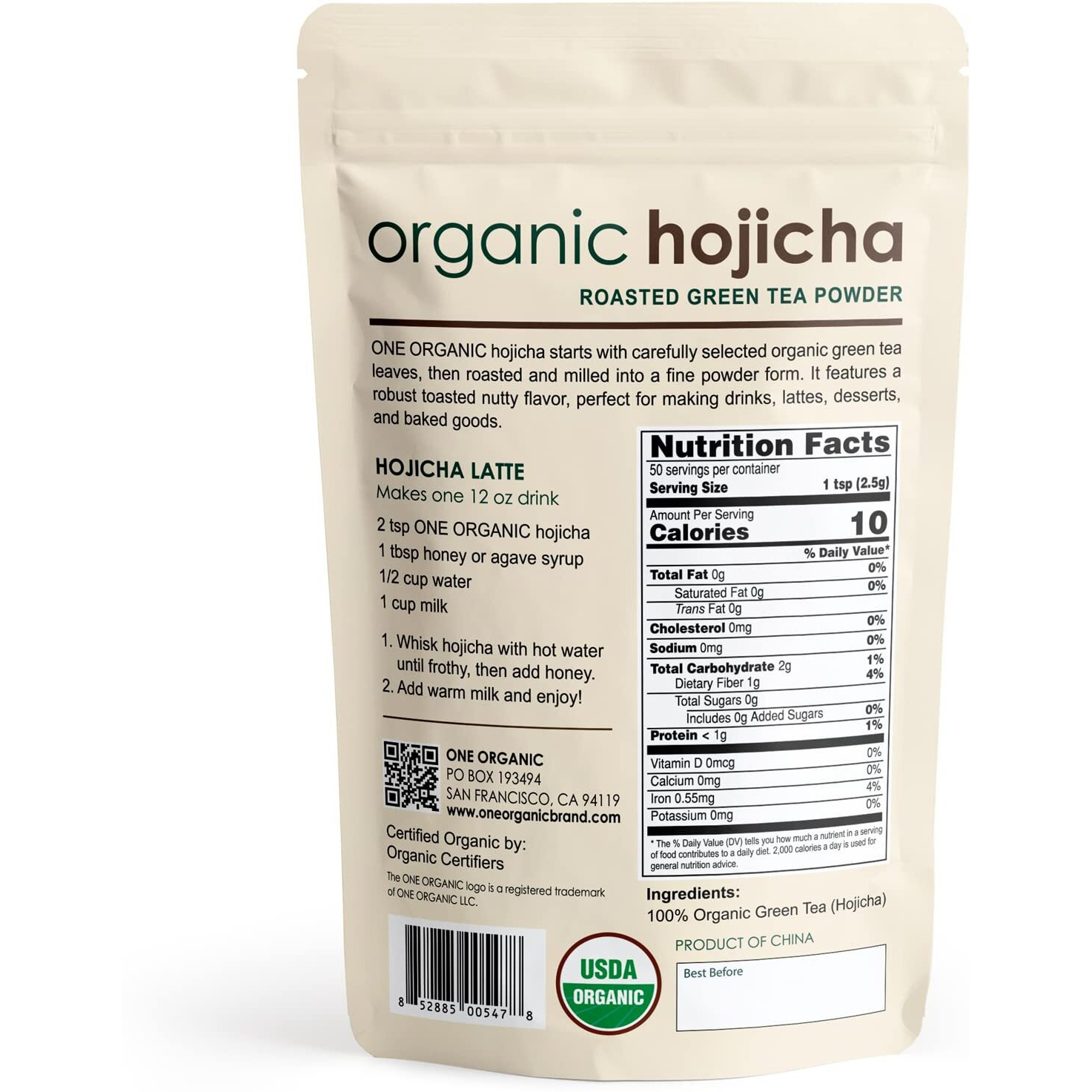 One Organic Hojicha Roasted Green Tea Powder 4.4 Oz (125G)