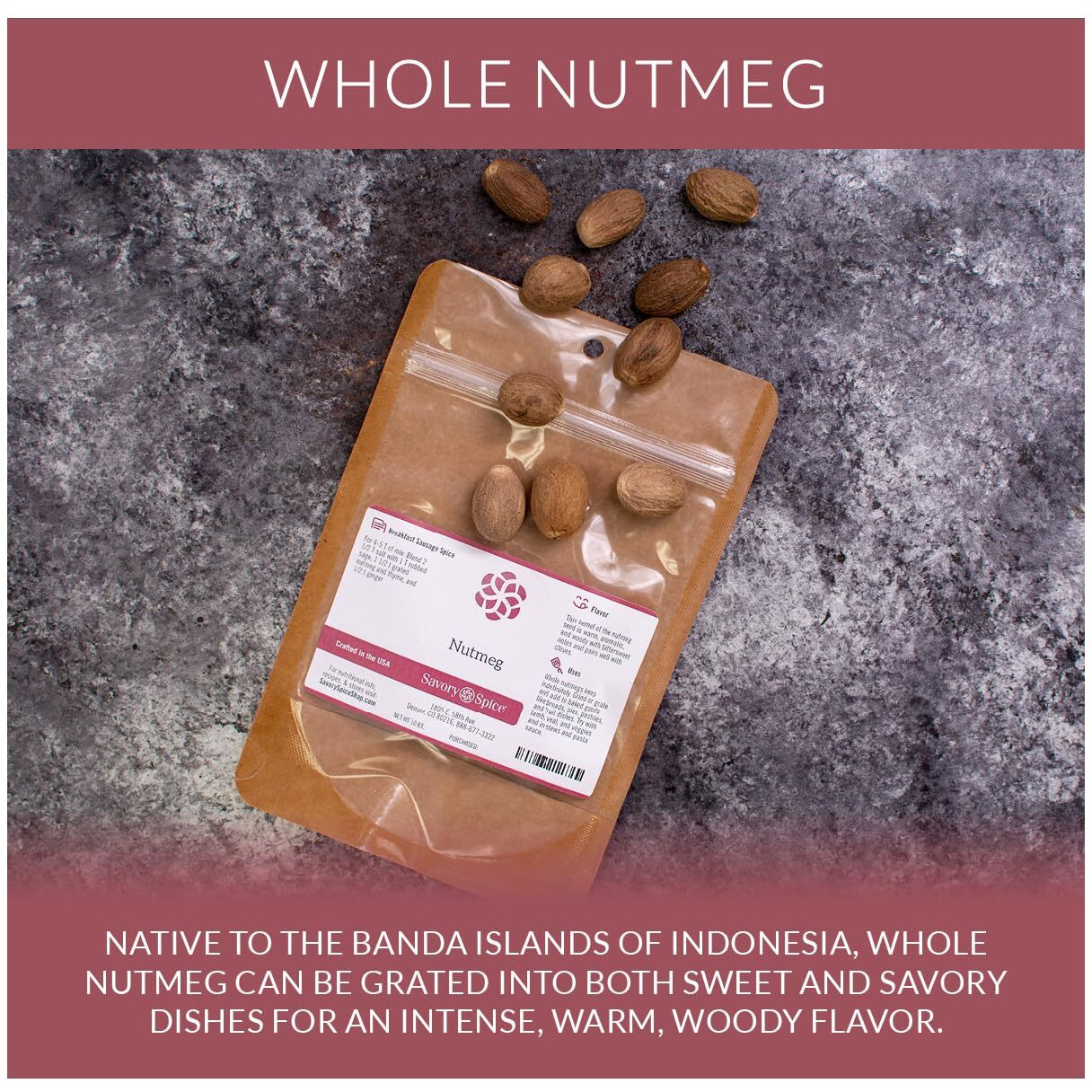 Savory Spice Whole Nutmeg - Fresh Whole Nutmeg From Grenada For Baking, Breads, Pies, Pastries, B  Chamel & Stews (5-Count)
