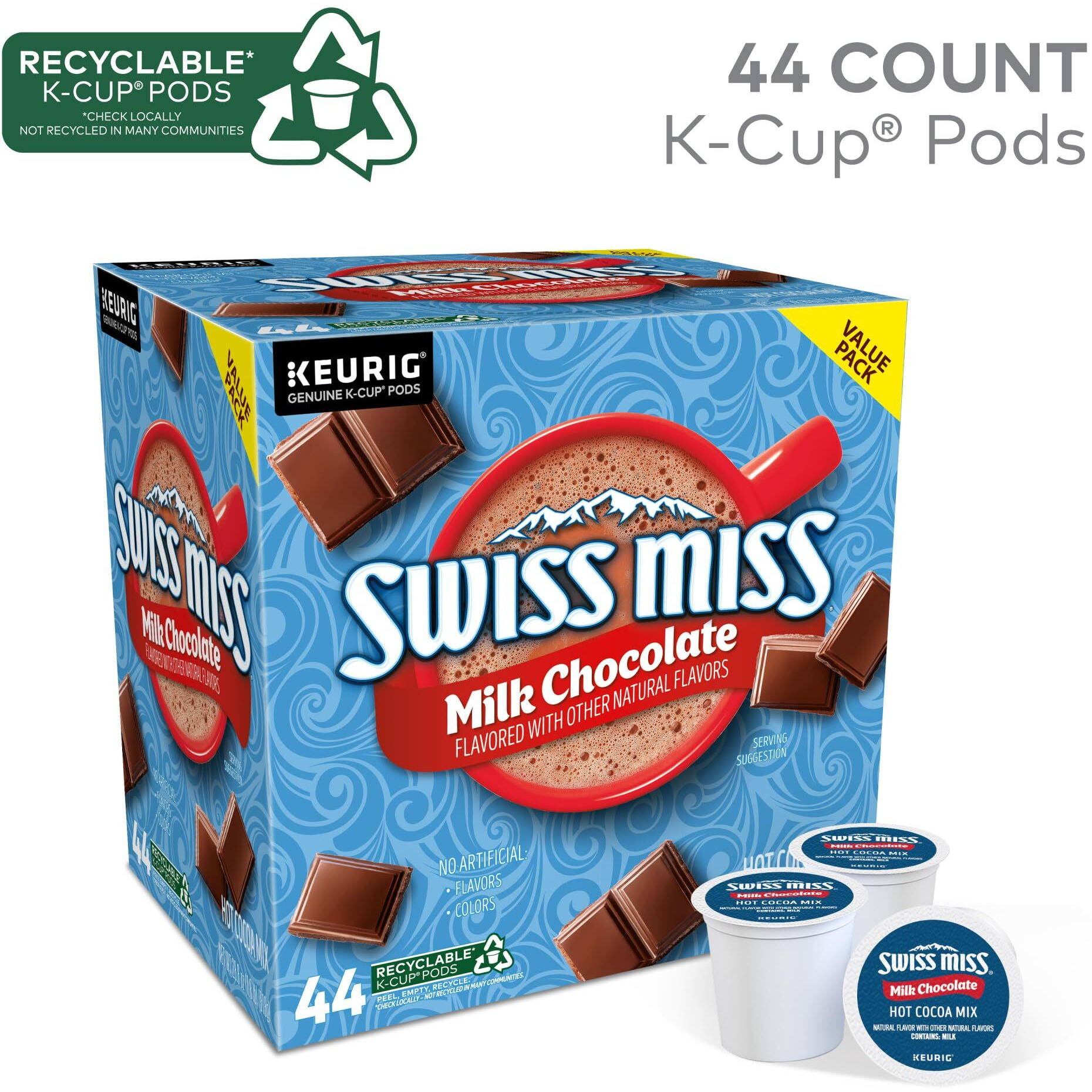 Swiss Miss Milk Chocolate Hot Cocoa, Single-Serve Keurig K-Cup Pods, Hot Chocolate, 44 Count