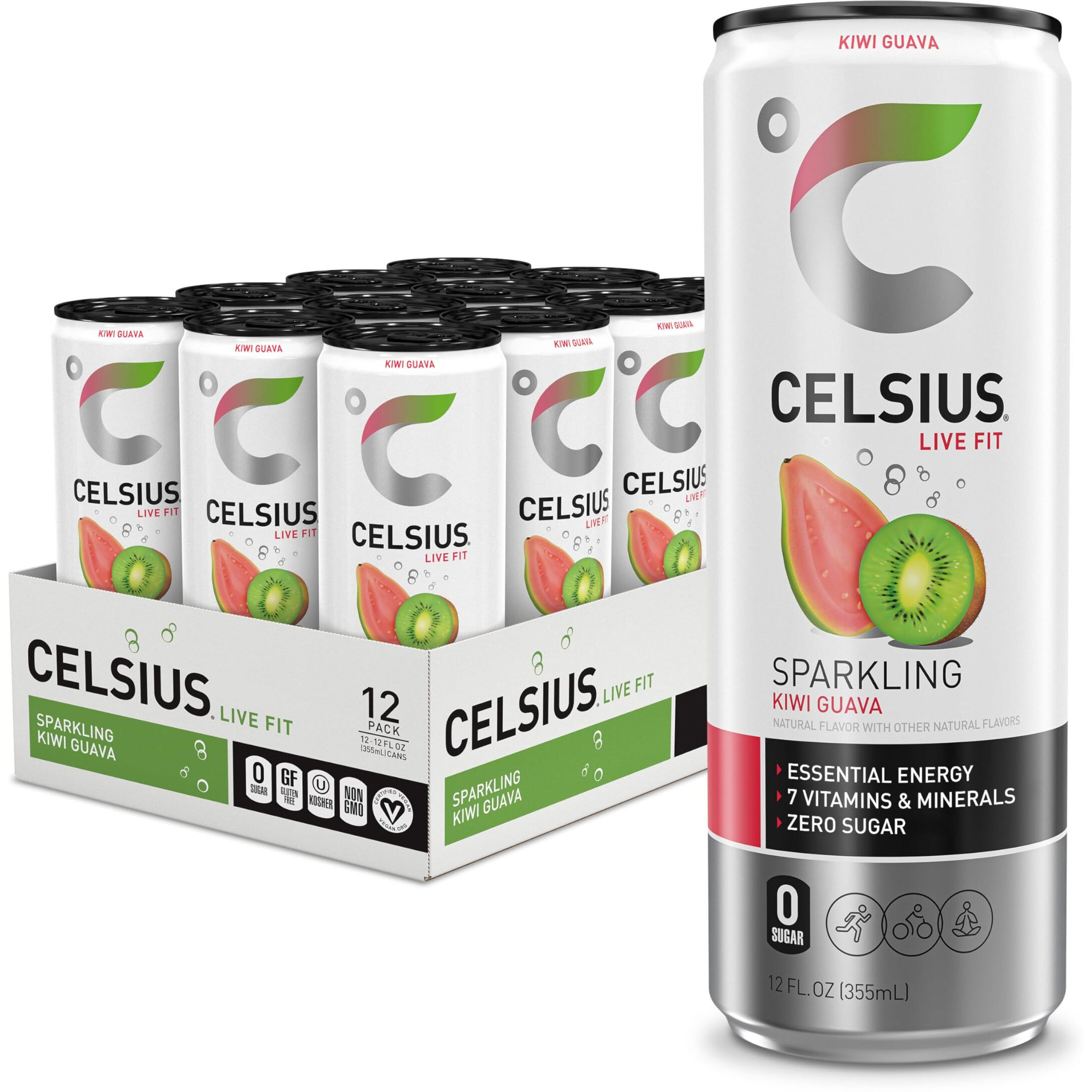Celsius Sparkling Kiwi Guava, Functional Essential Energy Drink 12 Fl Oz (Pack Of 12)