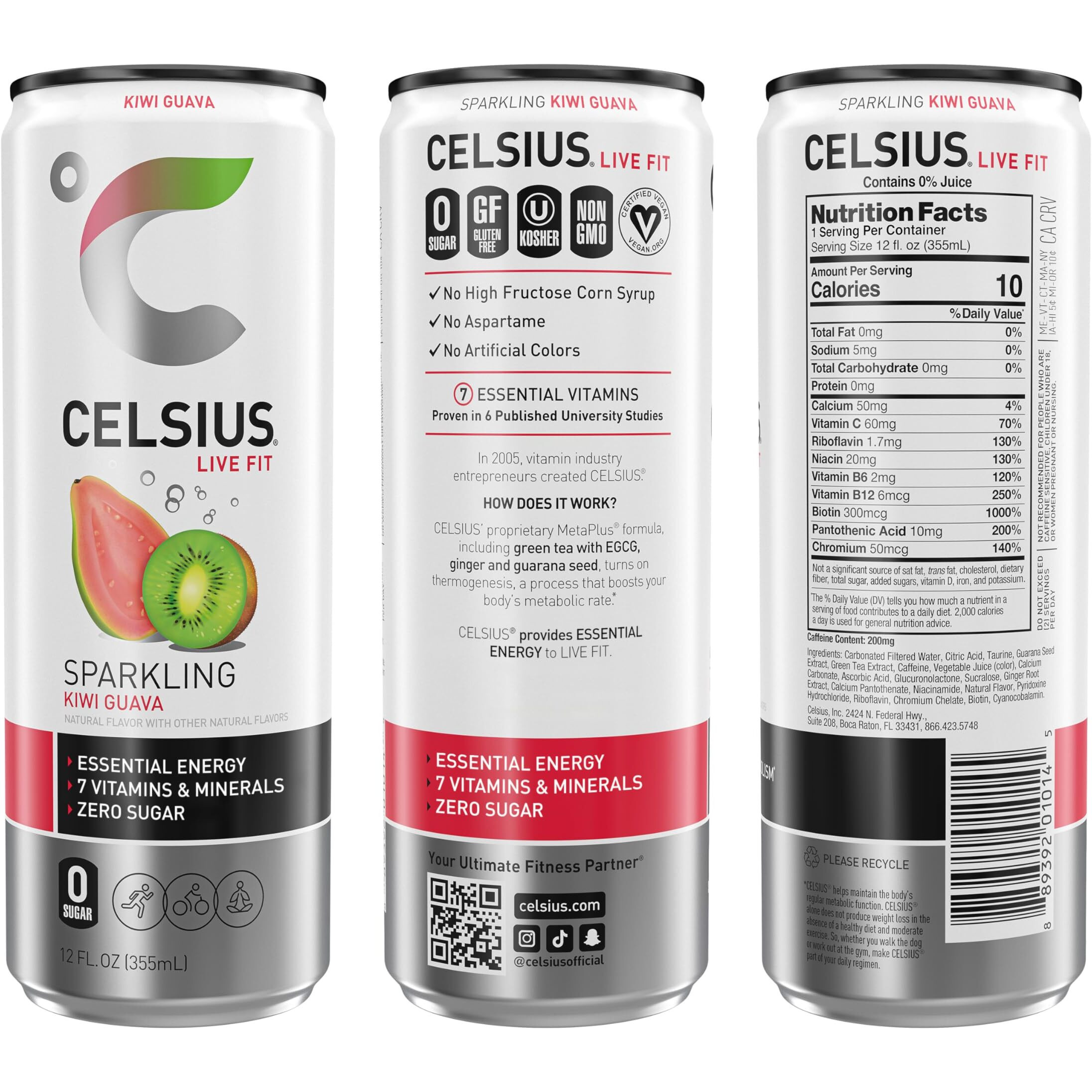Celsius Sparkling Kiwi Guava, Functional Essential Energy Drink 12 Fl Oz (Pack Of 12)