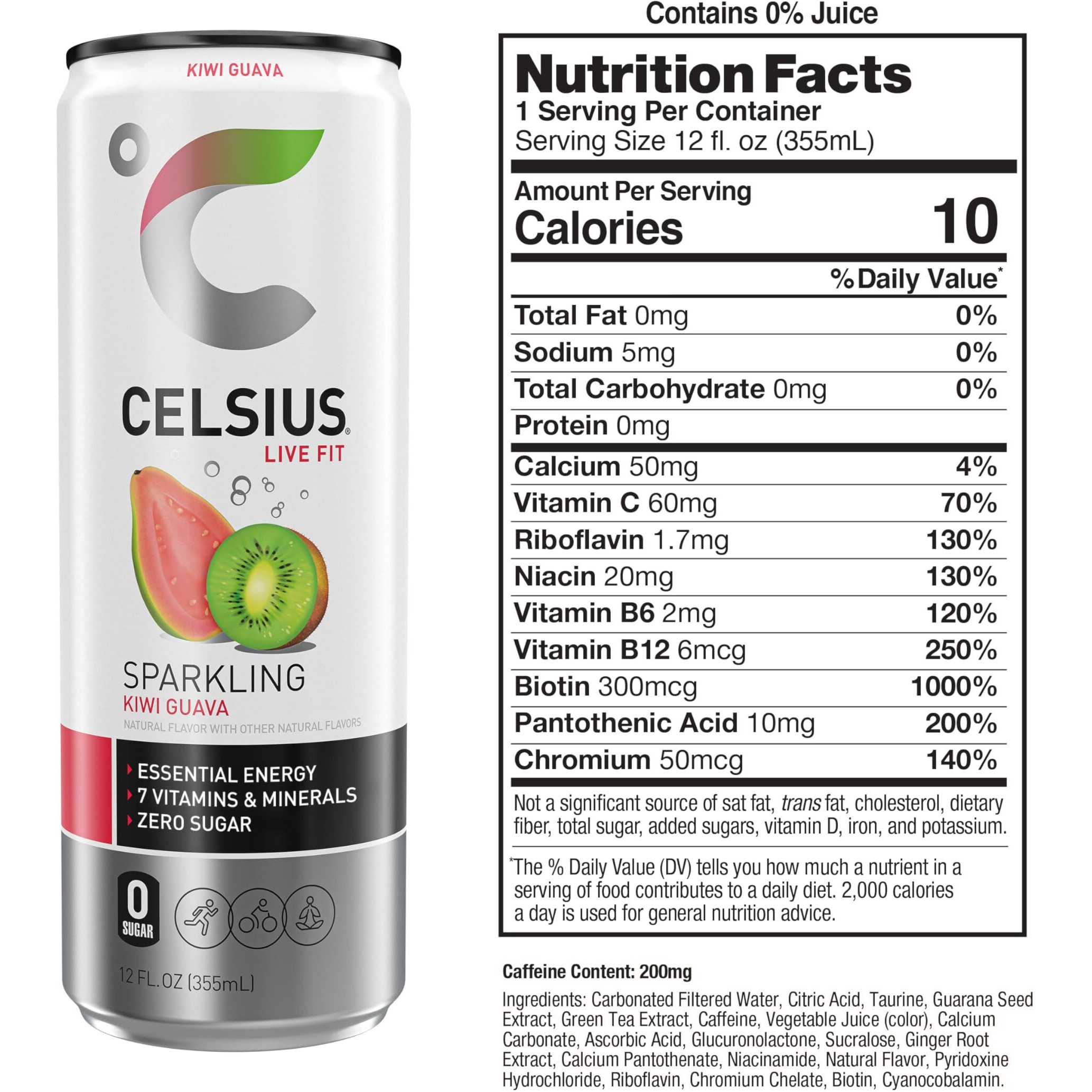 Celsius Sparkling Kiwi Guava, Functional Essential Energy Drink 12 Fl Oz (Pack Of 12)
