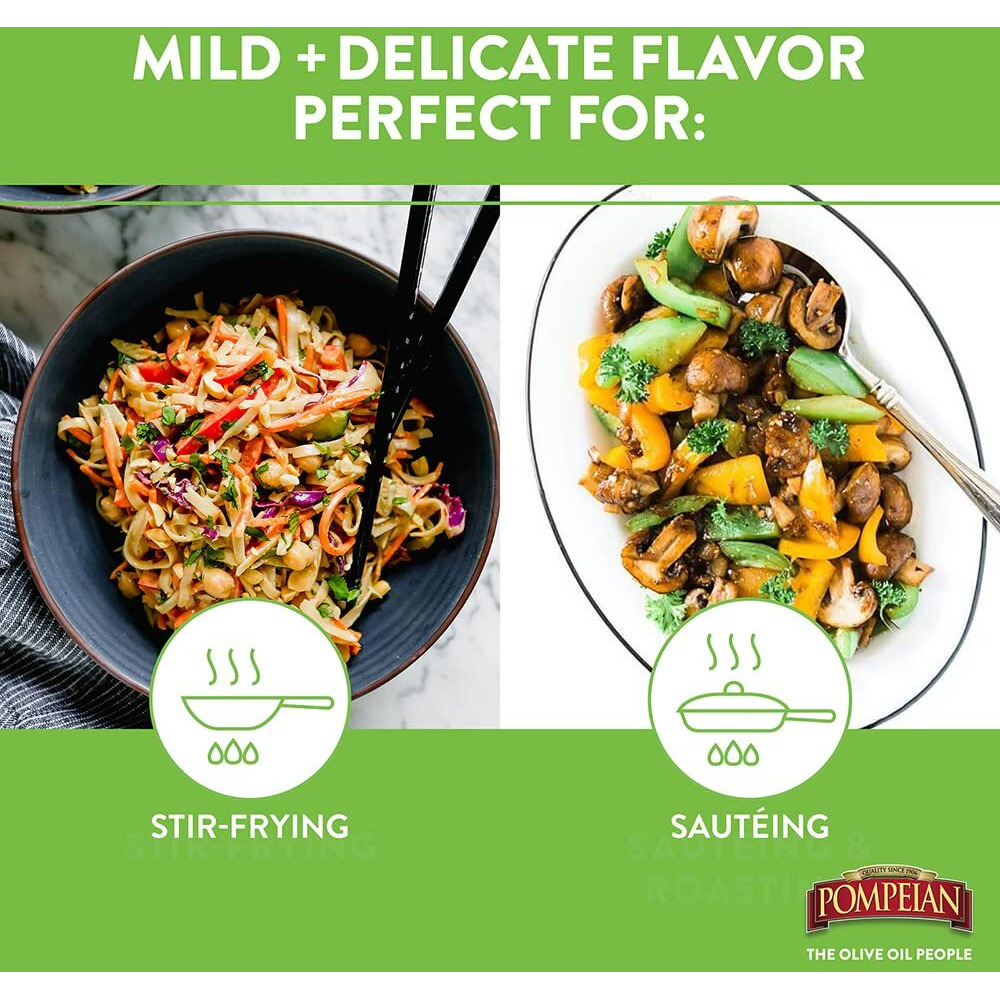 Pompeian Smooth Extra Virgin Olive Oil, First Cold Pressed, Mild And Delicate Flavor, Perfect For Sauteing And Stir-Frying, Naturally Gluten Free, Non-Allergenic, Non-Gmo, 101 Fl Oz., Single Bottle