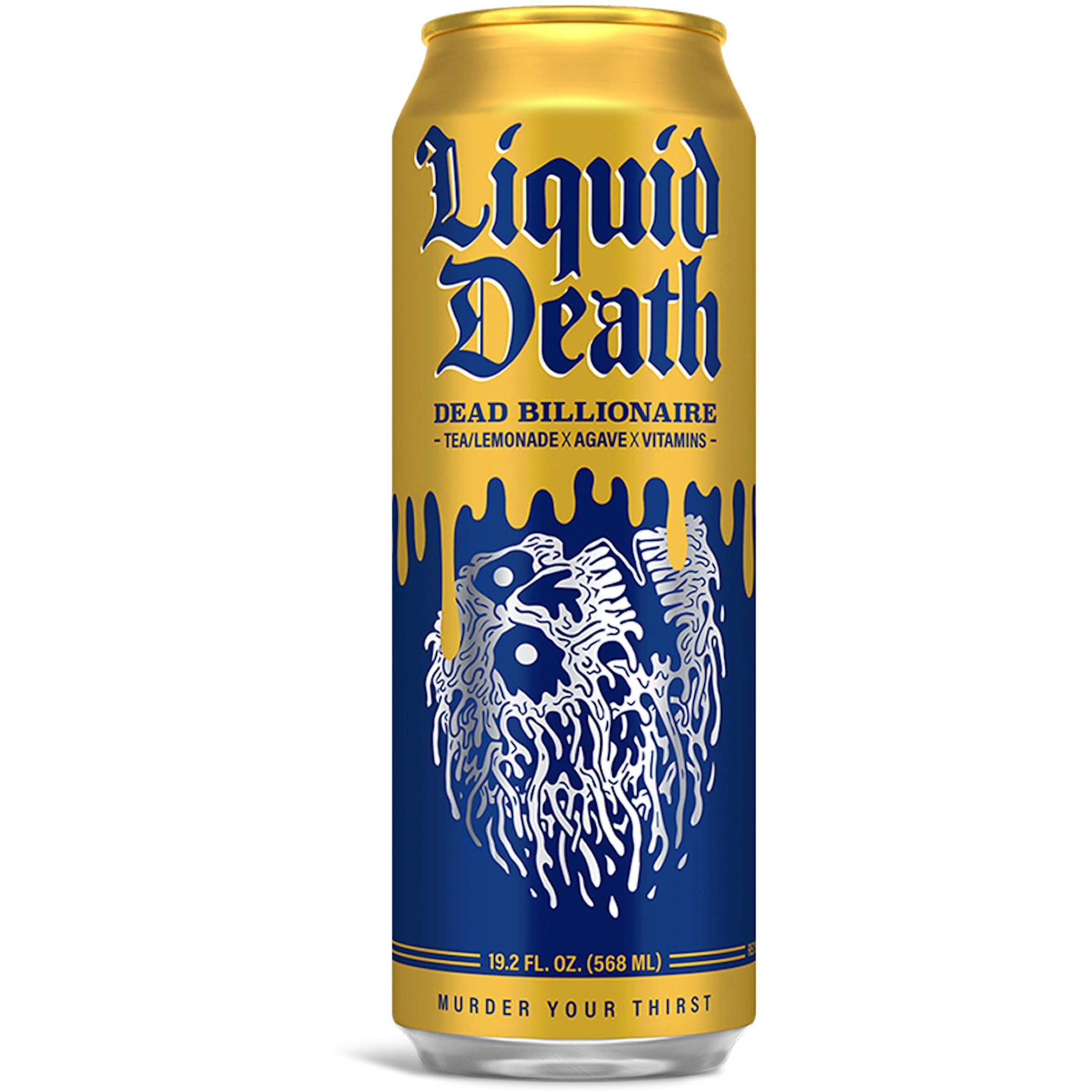 Liquid Death, Dead Billionaire Iced Tea, 8-Pack (King Size 19.2Oz Cans), Half Lemonade Half Black Tea Sweetened With Real Agave, B12 & B6 Vitamins, Low Calorie & Low Sugar
