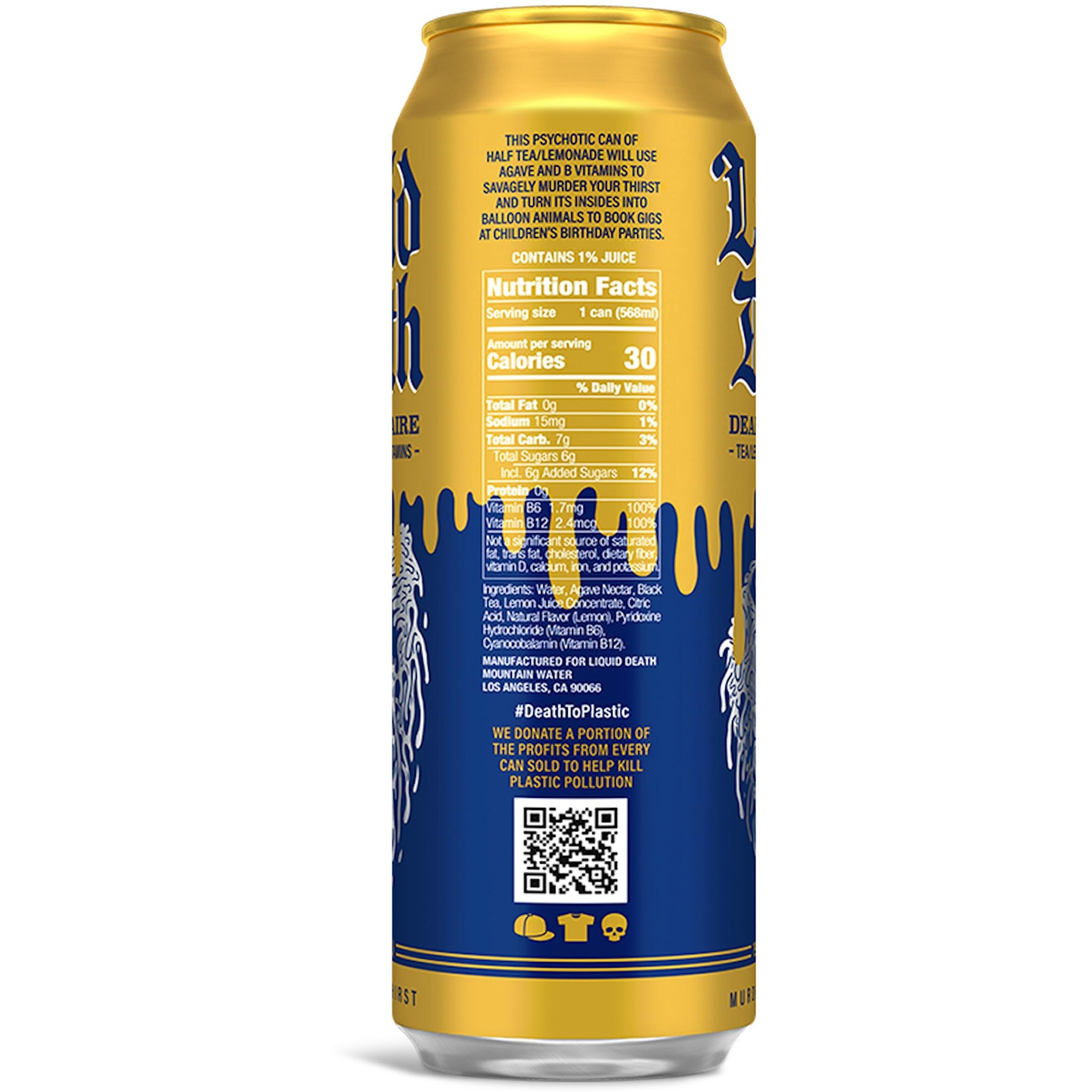 Liquid Death, Dead Billionaire Iced Tea, 8-Pack (King Size 19.2Oz Cans), Half Lemonade Half Black Tea Sweetened With Real Agave, B12 & B6 Vitamins, Low Calorie & Low Sugar