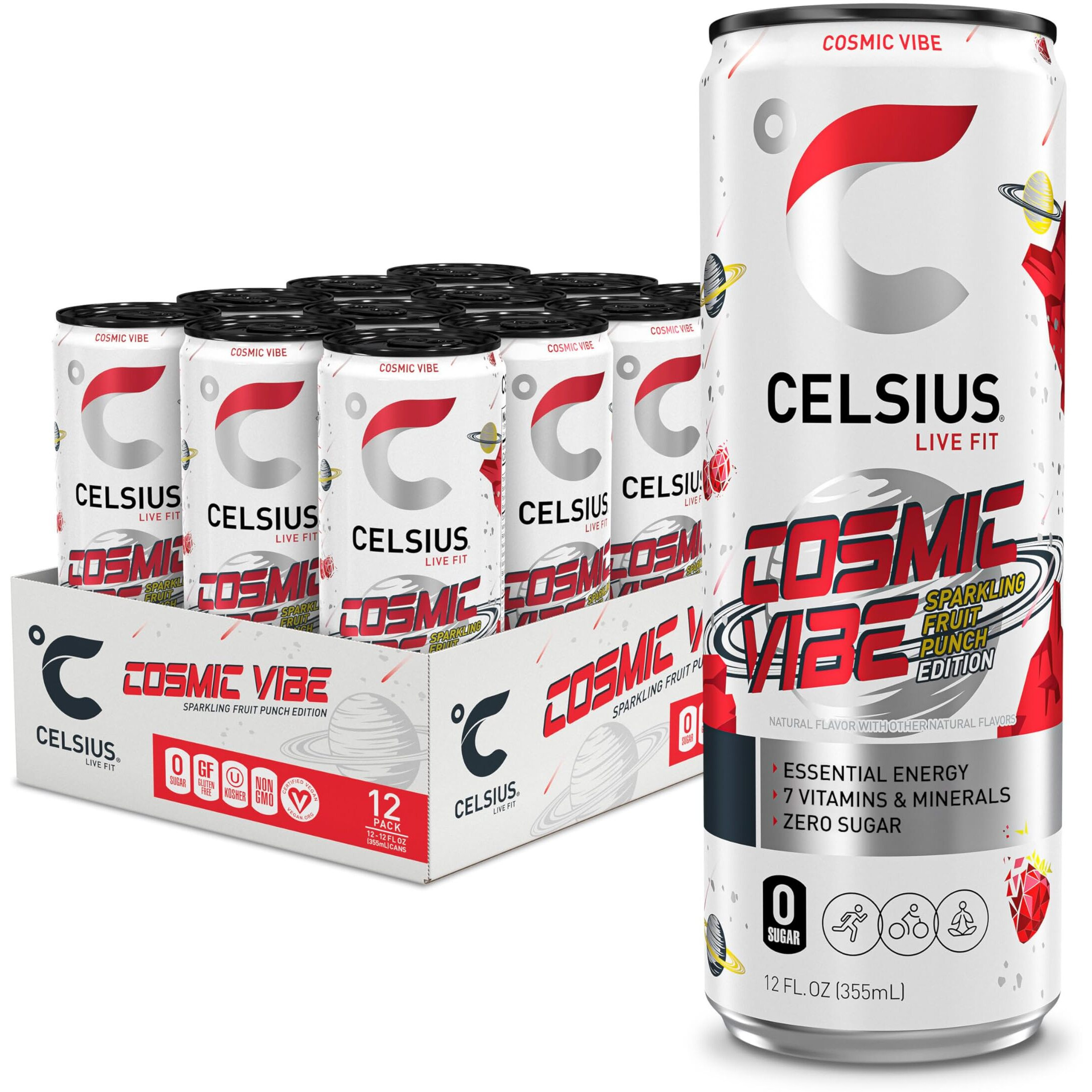 Celsius Sparkling Cosmic Vibe, Functional Essential Energy Drink 12 Fl Oz (Pack Of 12)