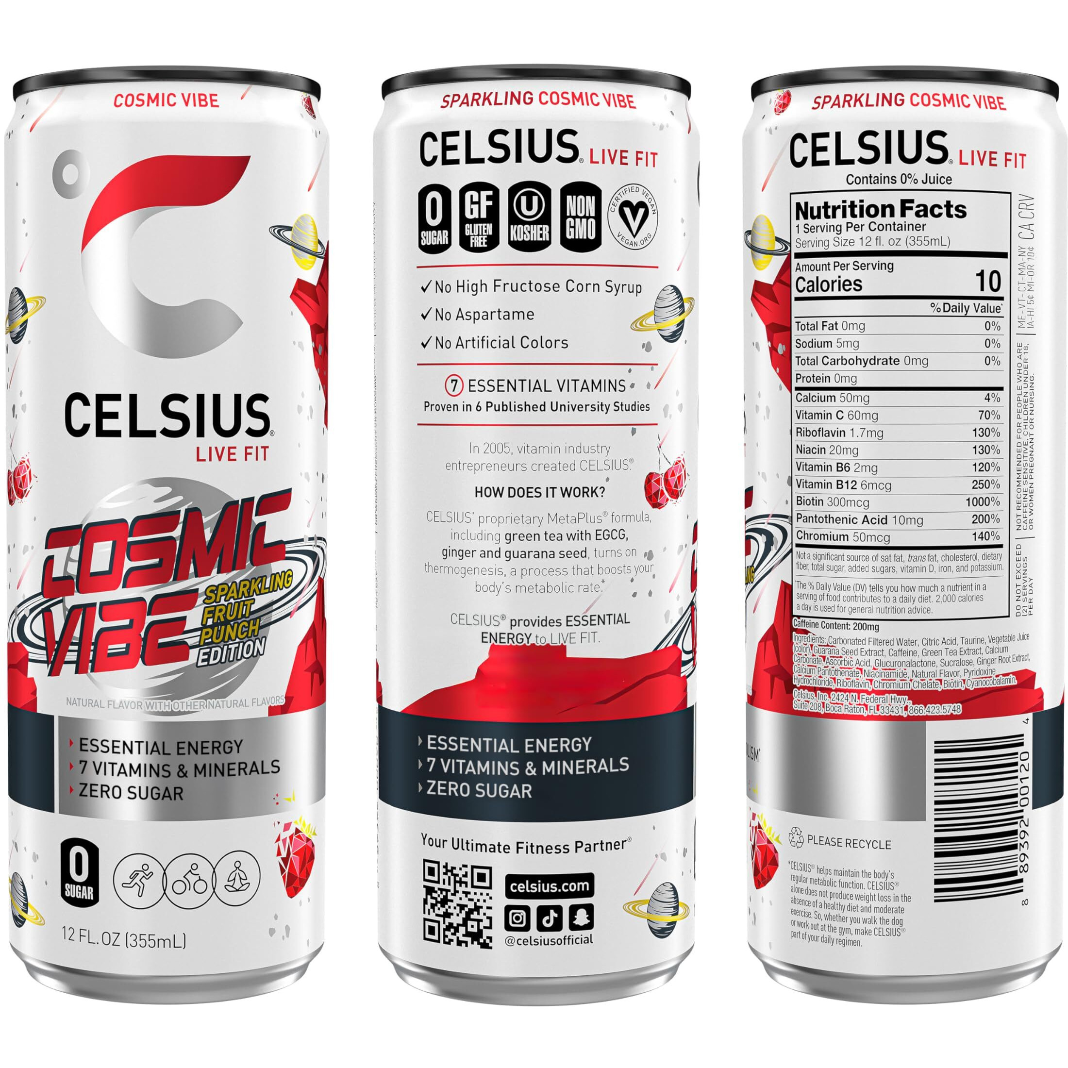 Celsius Sparkling Cosmic Vibe, Functional Essential Energy Drink 12 Fl Oz (Pack Of 12)