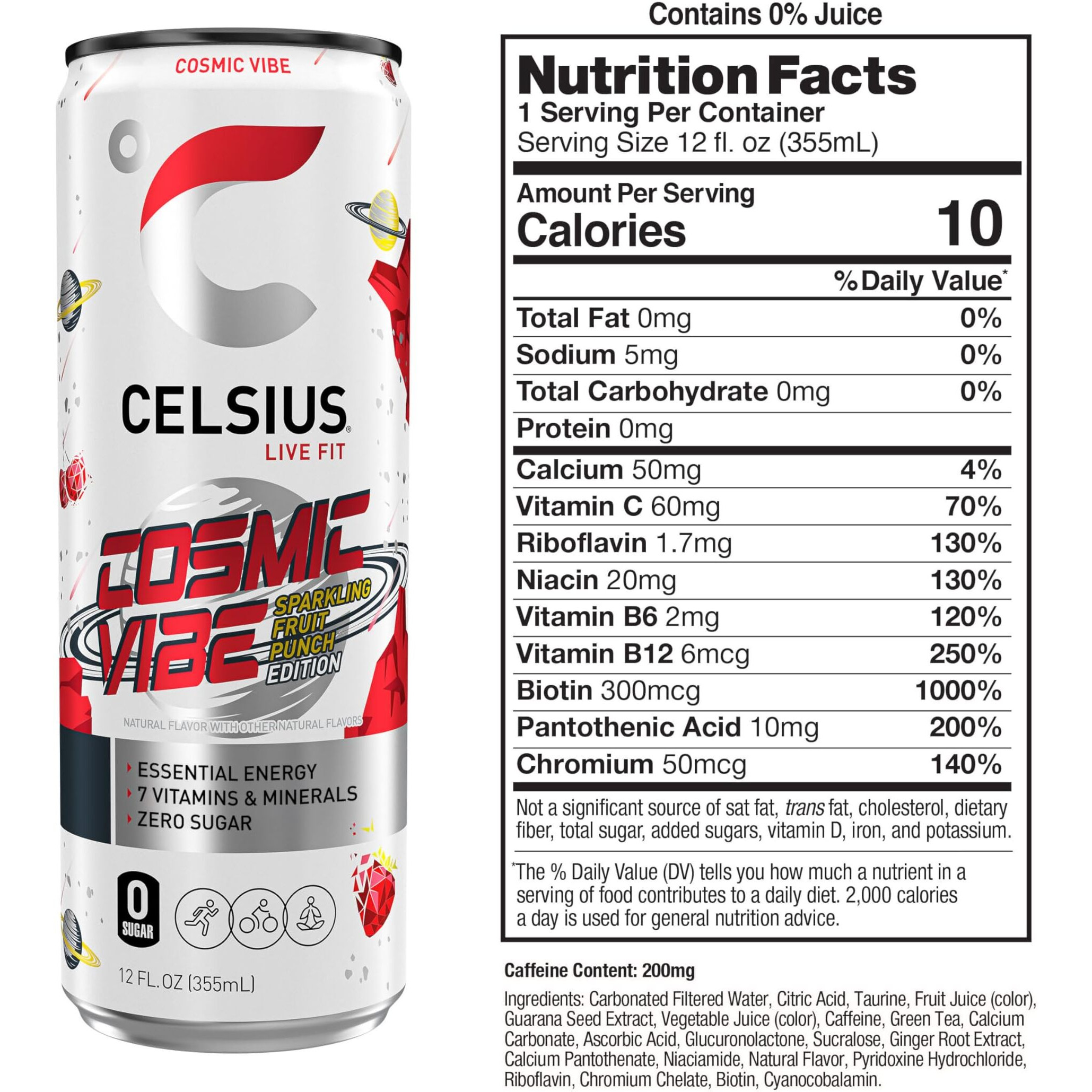 Celsius Sparkling Cosmic Vibe, Functional Essential Energy Drink 12 Fl Oz (Pack Of 12)