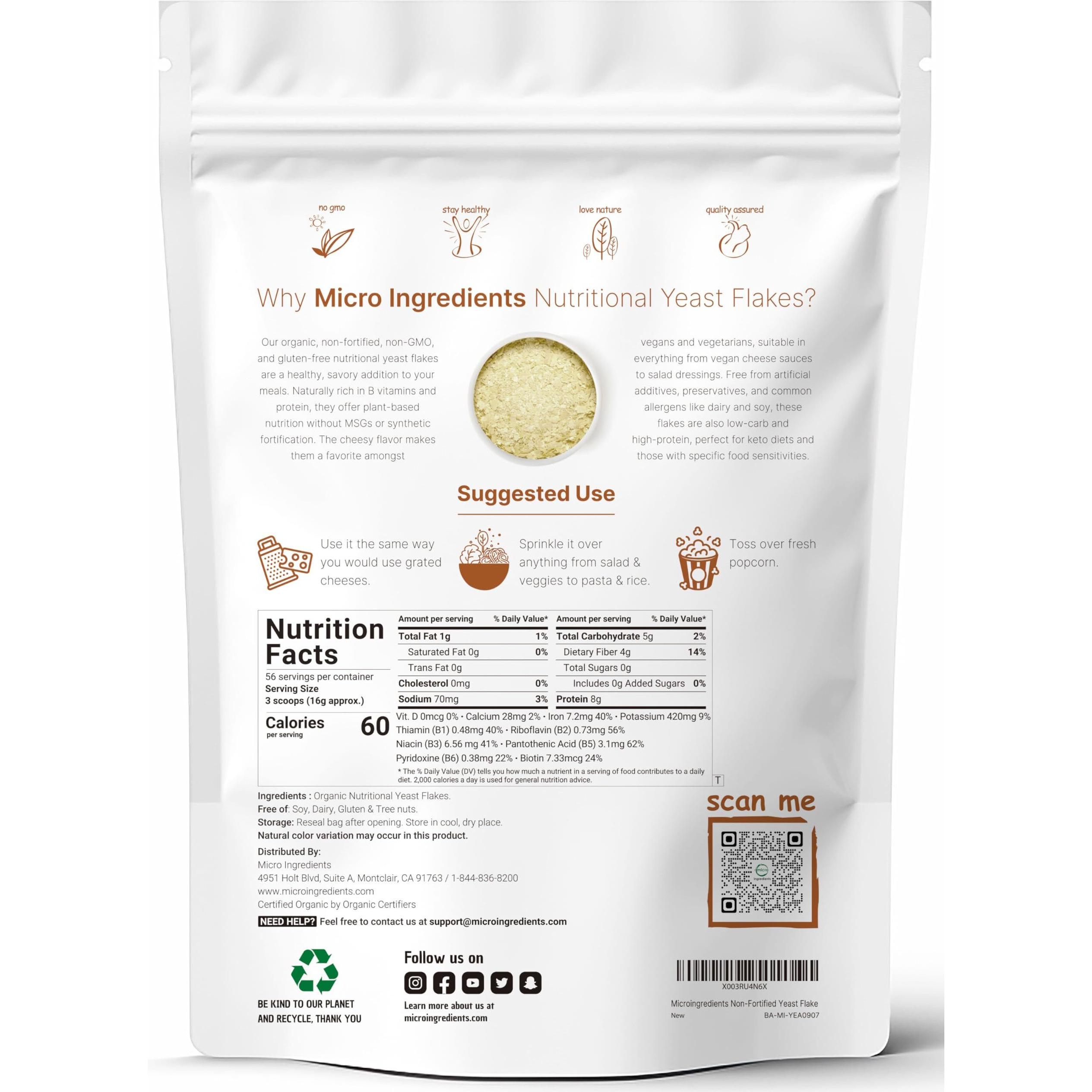 Organic Non-Fortified Nutritional Yeast Flakes, 2 Pounds (32Oz) | Rich In Vegan Protein, B Vitamins & Beta-Glucans | Keto Friendly, Dairy Free Cheese Substitute, Non-Gmo, Gluten Free