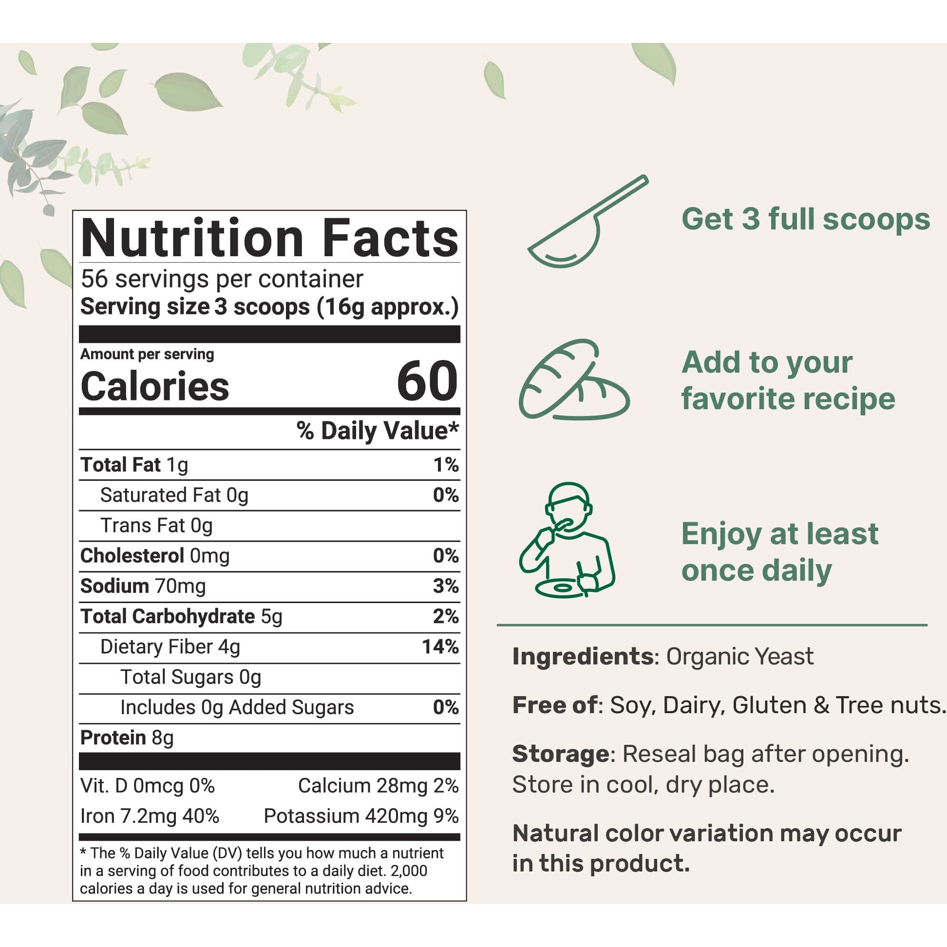 Organic Non-Fortified Nutritional Yeast Flakes, 2 Pounds (32Oz) | Rich In Vegan Protein, B Vitamins & Beta-Glucans | Keto Friendly, Dairy Free Cheese Substitute, Non-Gmo, Gluten Free