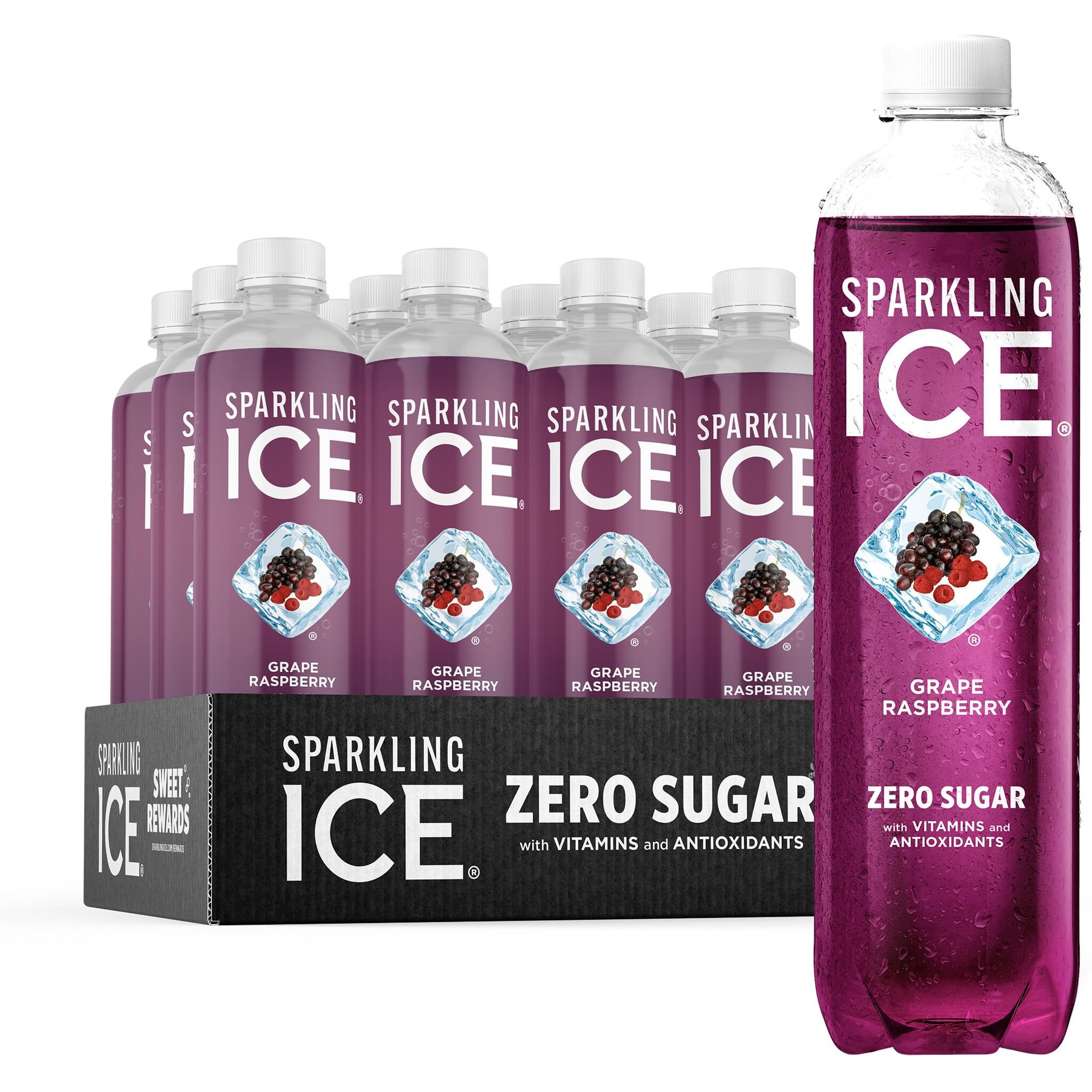Sparkling Ice, Grape Raspberry Sparkling Water, Zero Sugar Flavored Water, With Vitamins And Antioxidants, Low Calorie Beverage, 17 Fl Oz Bottles (Pack Of 12)