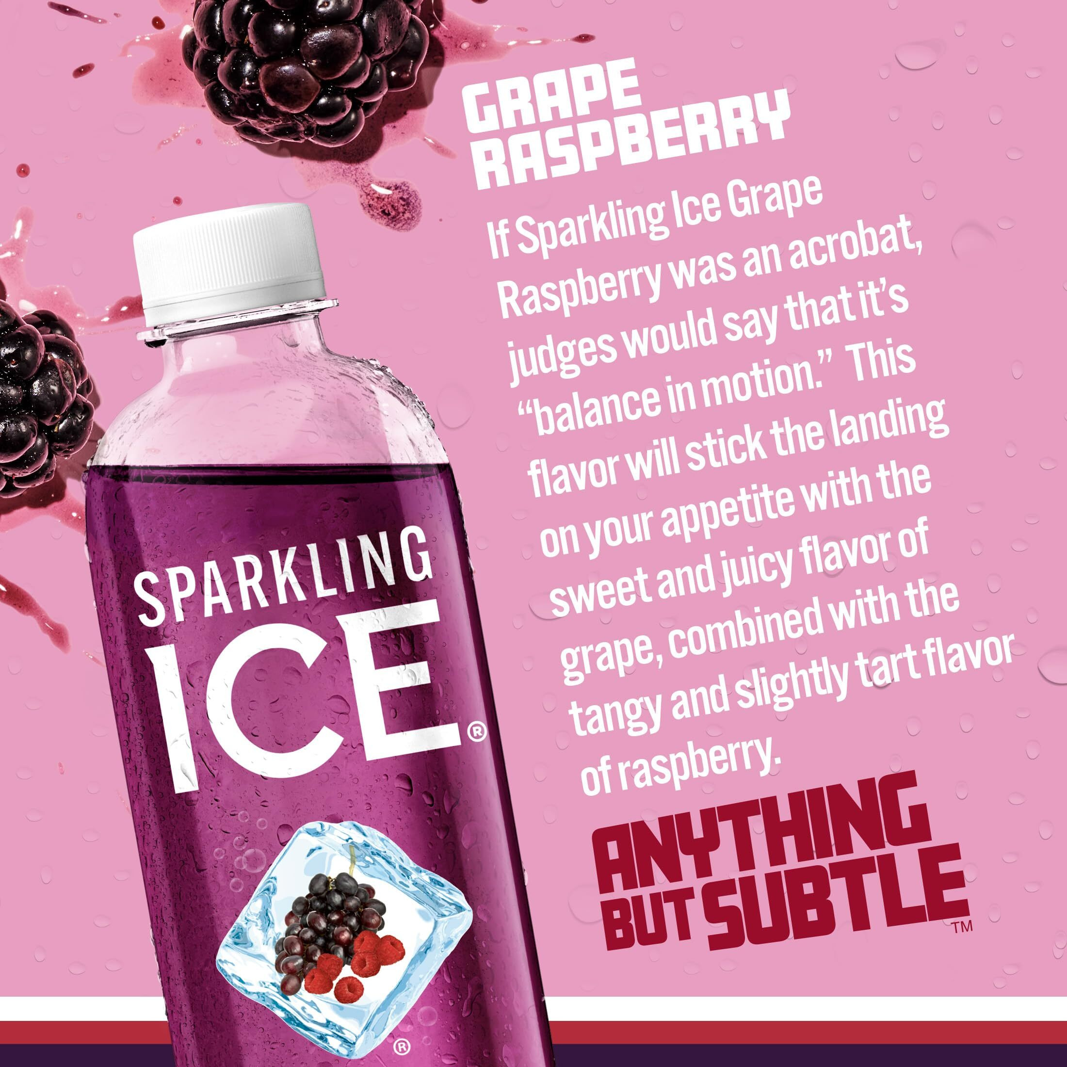 Sparkling Ice, Grape Raspberry Sparkling Water, Zero Sugar Flavored Water, With Vitamins And Antioxidants, Low Calorie Beverage, 17 Fl Oz Bottles (Pack Of 12)