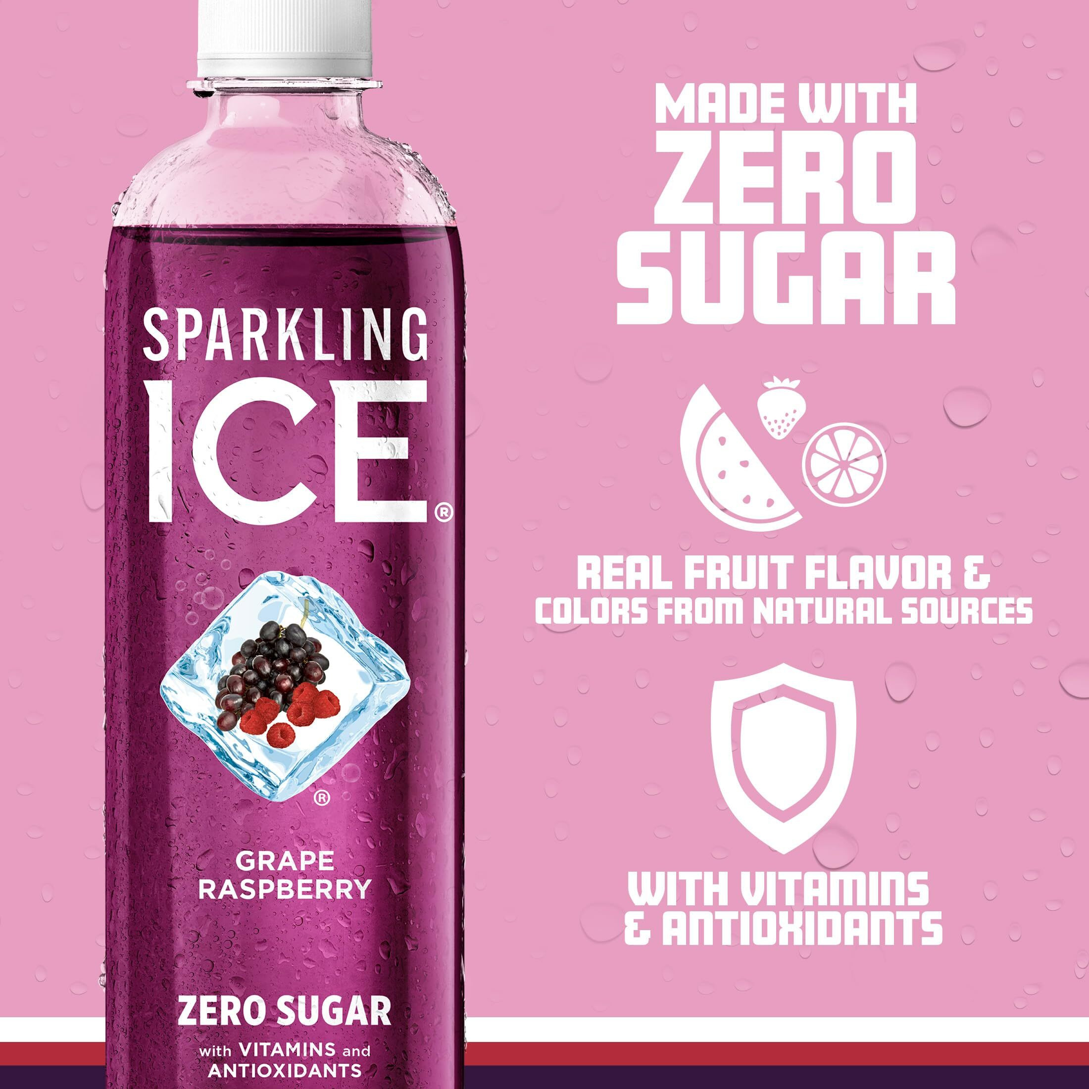 Sparkling Ice, Grape Raspberry Sparkling Water, Zero Sugar Flavored Water, With Vitamins And Antioxidants, Low Calorie Beverage, 17 Fl Oz Bottles (Pack Of 12)