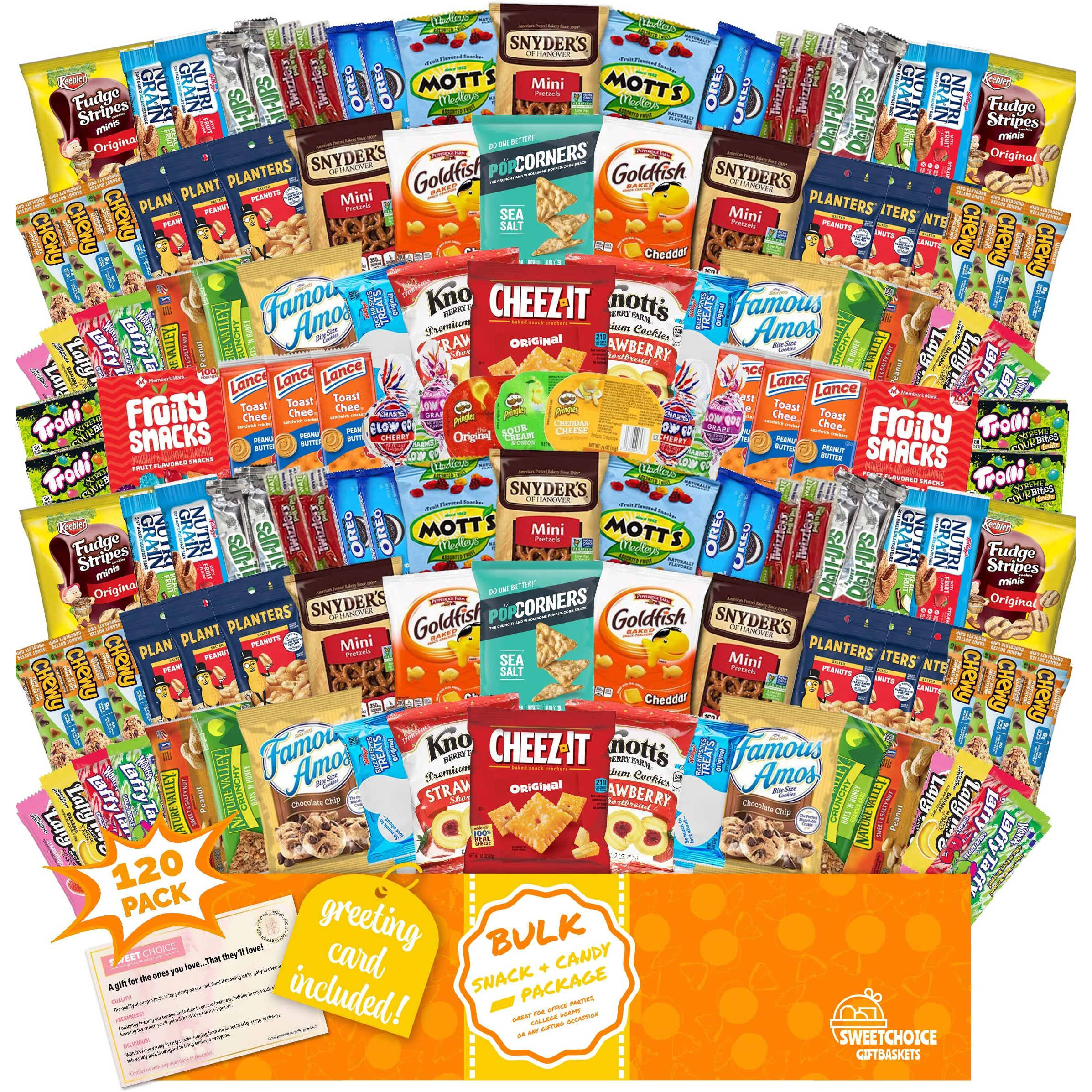 Snack Box Care Package (120 Count) Variety Snacks Easter Candy Gift Box - College Students,Back To School Military, Work Or Home - Chips Cookies & Candy Sweet Choice