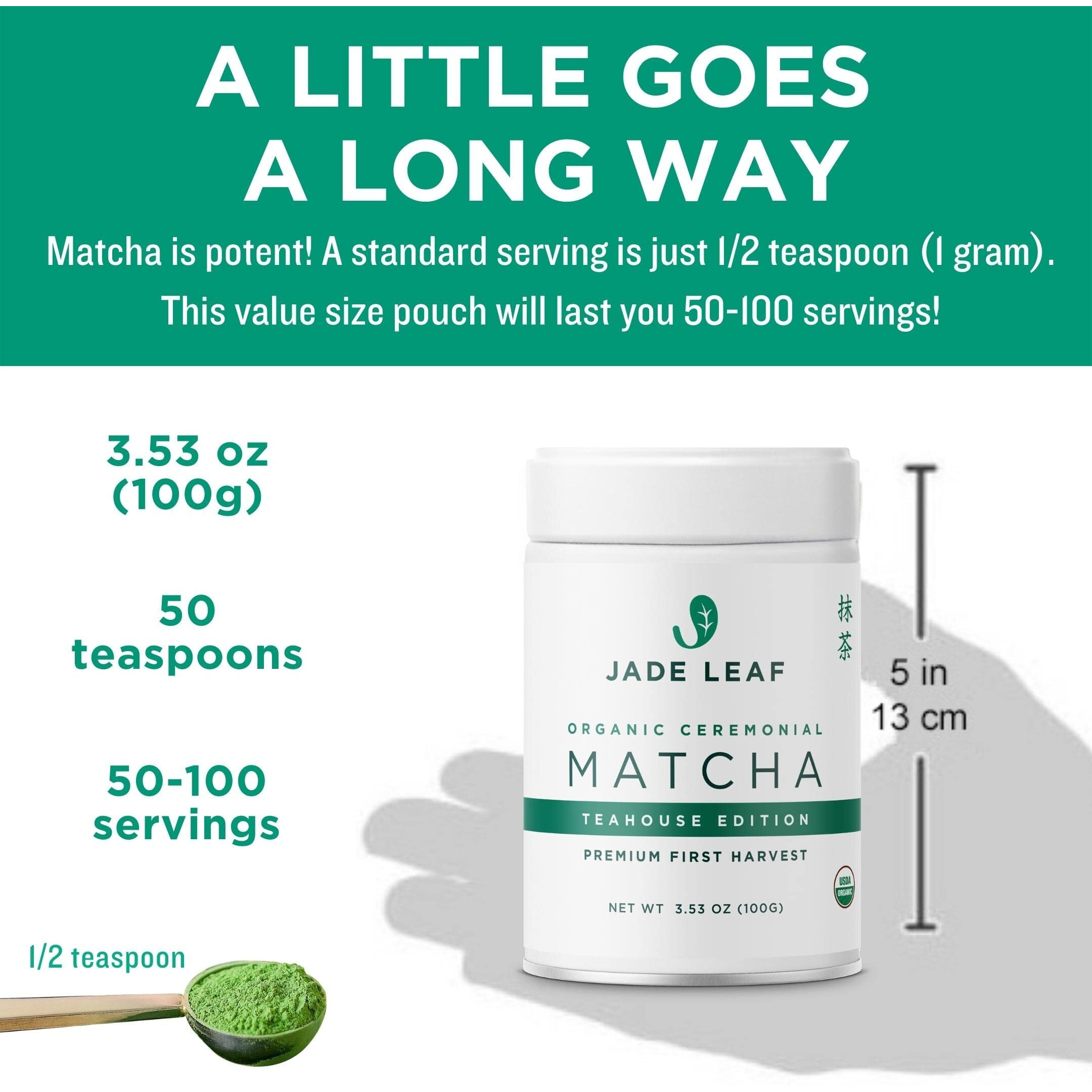 Jade Leaf Matcha Organic Ceremonial Grade Matcha Green Tea Powder - Authentic Japanese Origin - Teahouse Edition Premium First Harvest (3.53 Ounce)