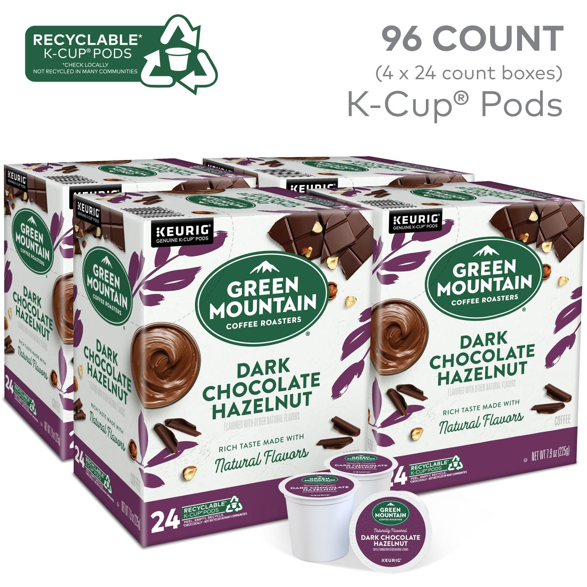 Green Mountain Coffee Roasters Dark Chocolate Hazelnut Coffee, Keurig Single Serve K-Cup Pods, 96 Count (4 Packs Of 24)