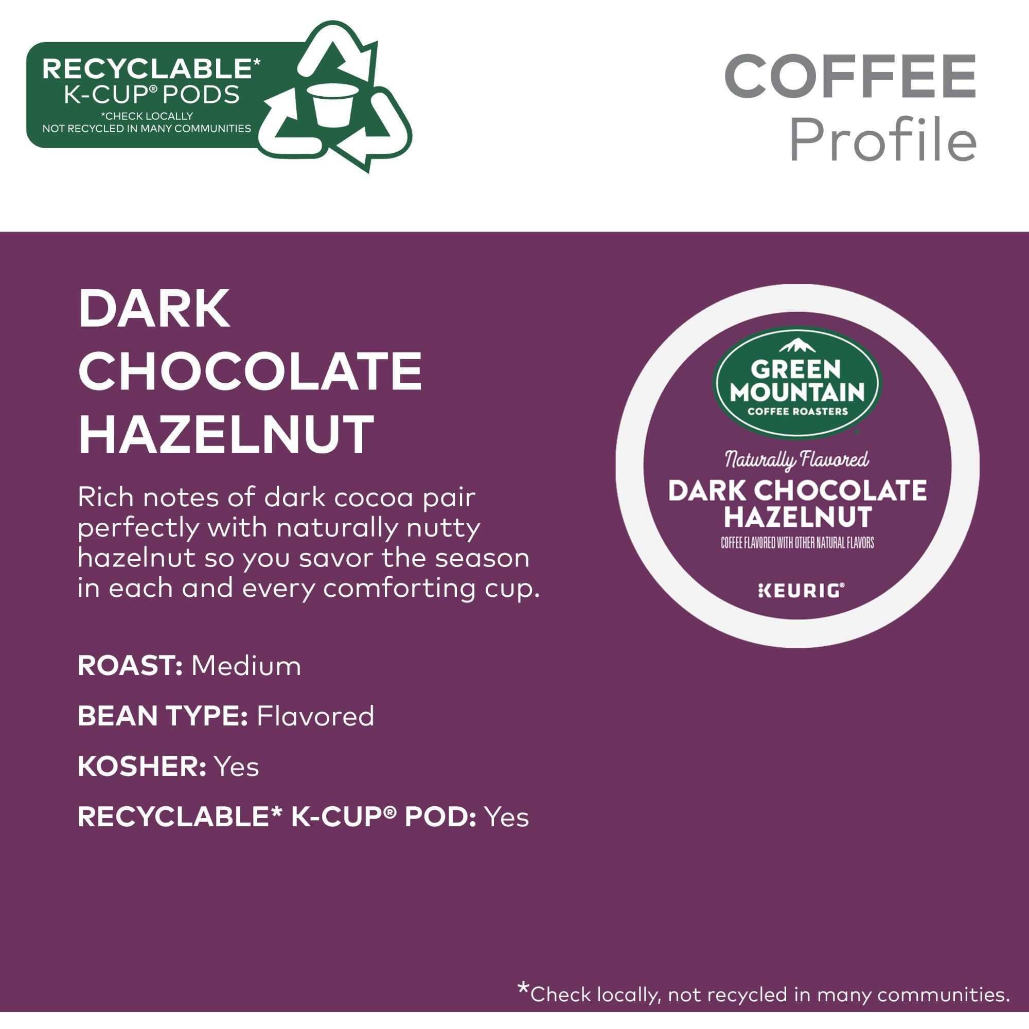 Green Mountain Coffee Roasters Dark Chocolate Hazelnut Coffee, Keurig Single Serve K-Cup Pods, 96 Count (4 Packs Of 24)
