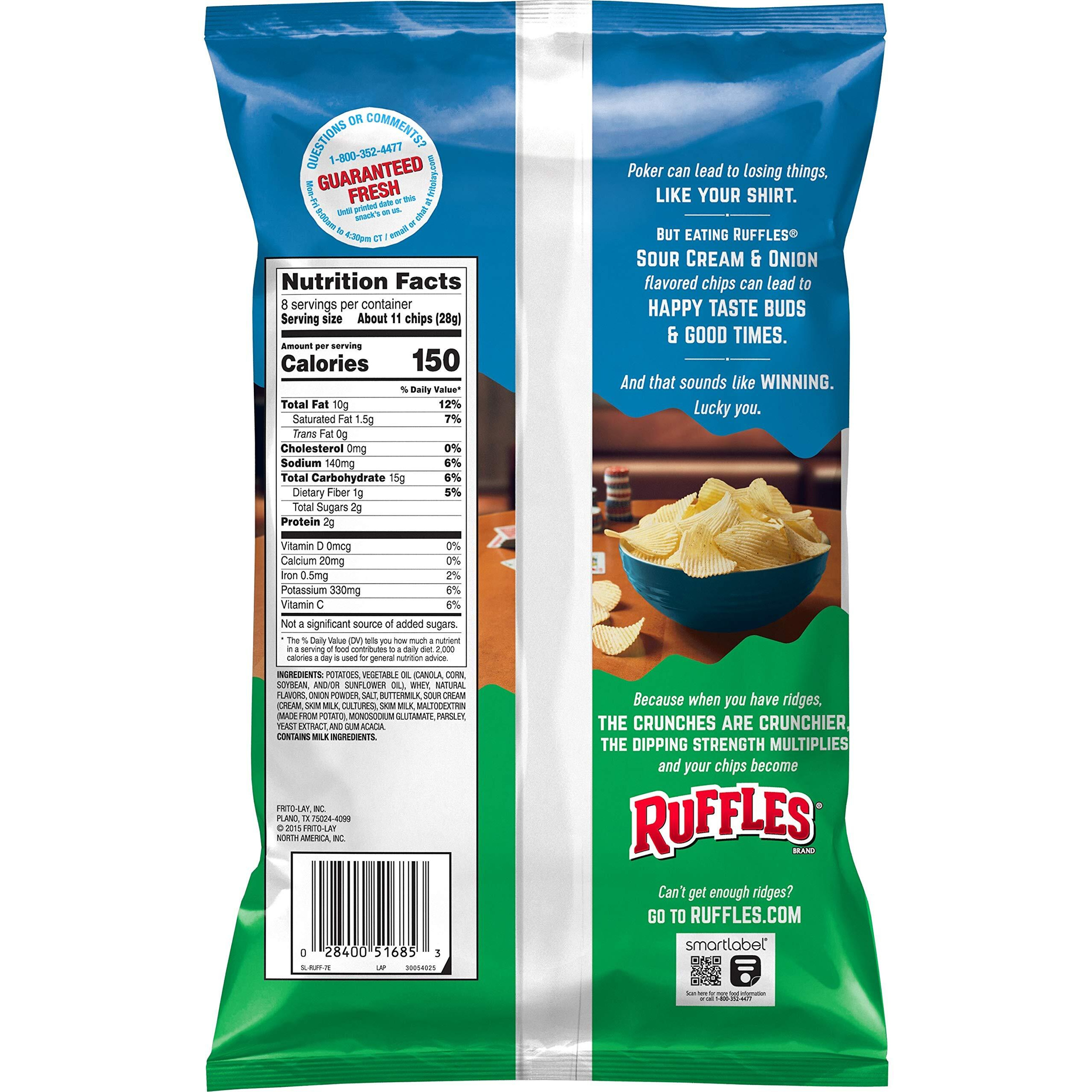 Ruffles Potato Chips, Sour Cream & Onion, 8Oz Bag
