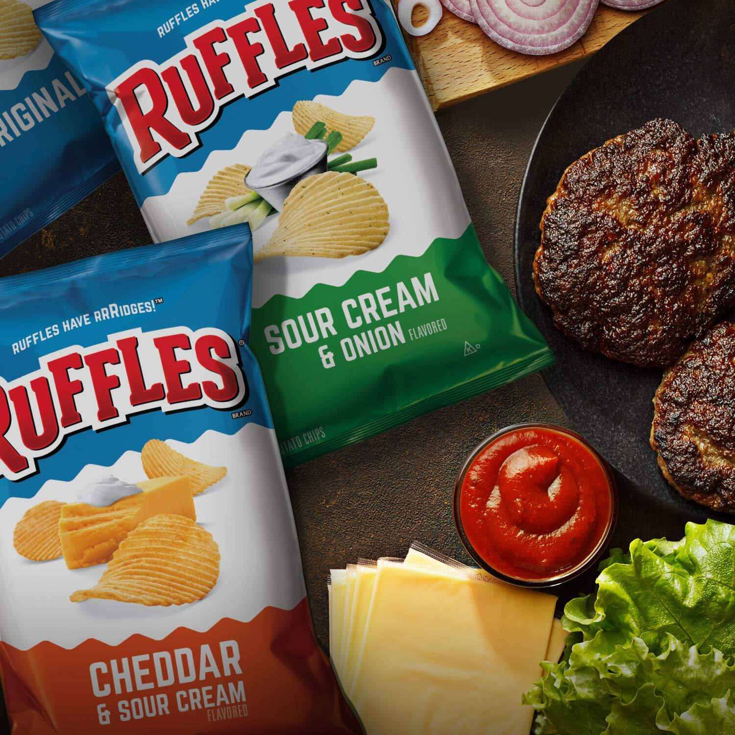 Ruffles Potato Chips, Sour Cream & Onion, 8Oz Bag
