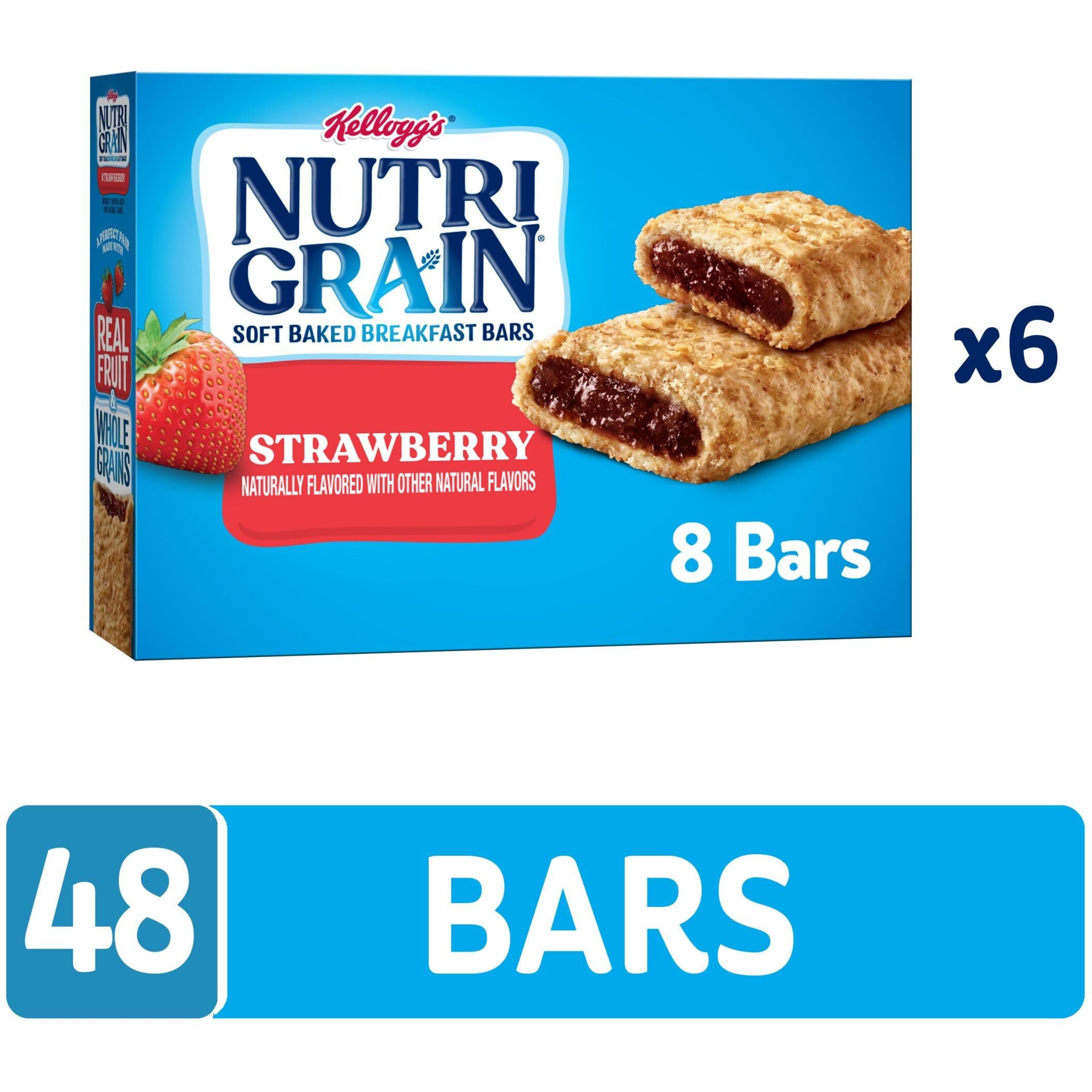 Nutri-Grain Soft Baked Breakfast Bars, Made With Whole Grains, Kids Snacks, Strawberry, 3.9Lb Case (6 Boxes)
