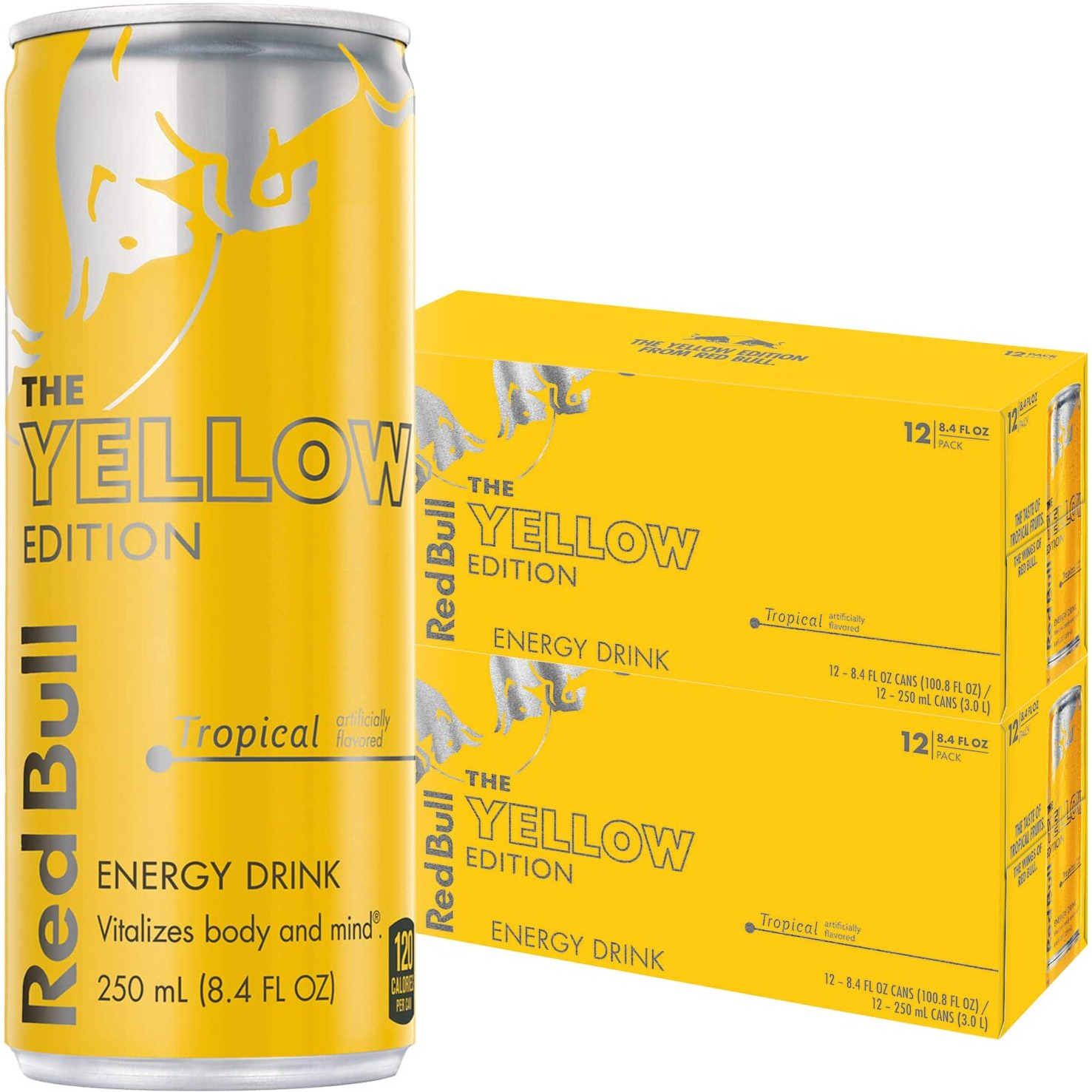 Red Bull Yellow Edition Energy Drink, Tropical, With 80Mg Caffeine Plus Taurine & B Vitamins, 8.4 Fl Oz, 2 Packs Of 12 Cans (Pack Of 24)