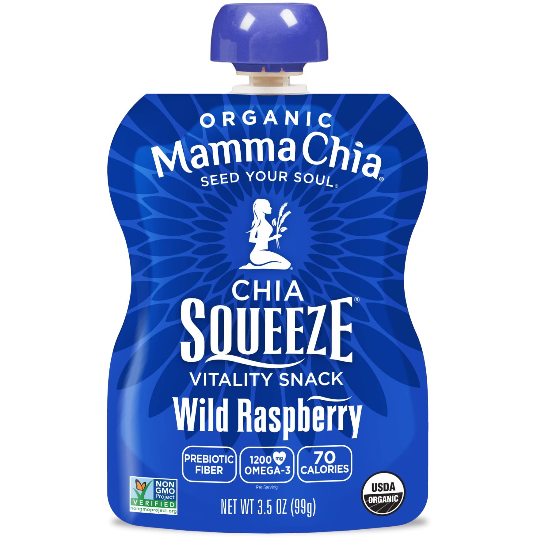 Mammachia Organic Chia Squeeze Vitality Snack, Wild Raspberry, No Added Sugar, Vegan Friendly, Kosher, Usda Certified Organic, Gluten Free & Non-Gmo, 4 Count, 14 Ounce (Pack Of 6)