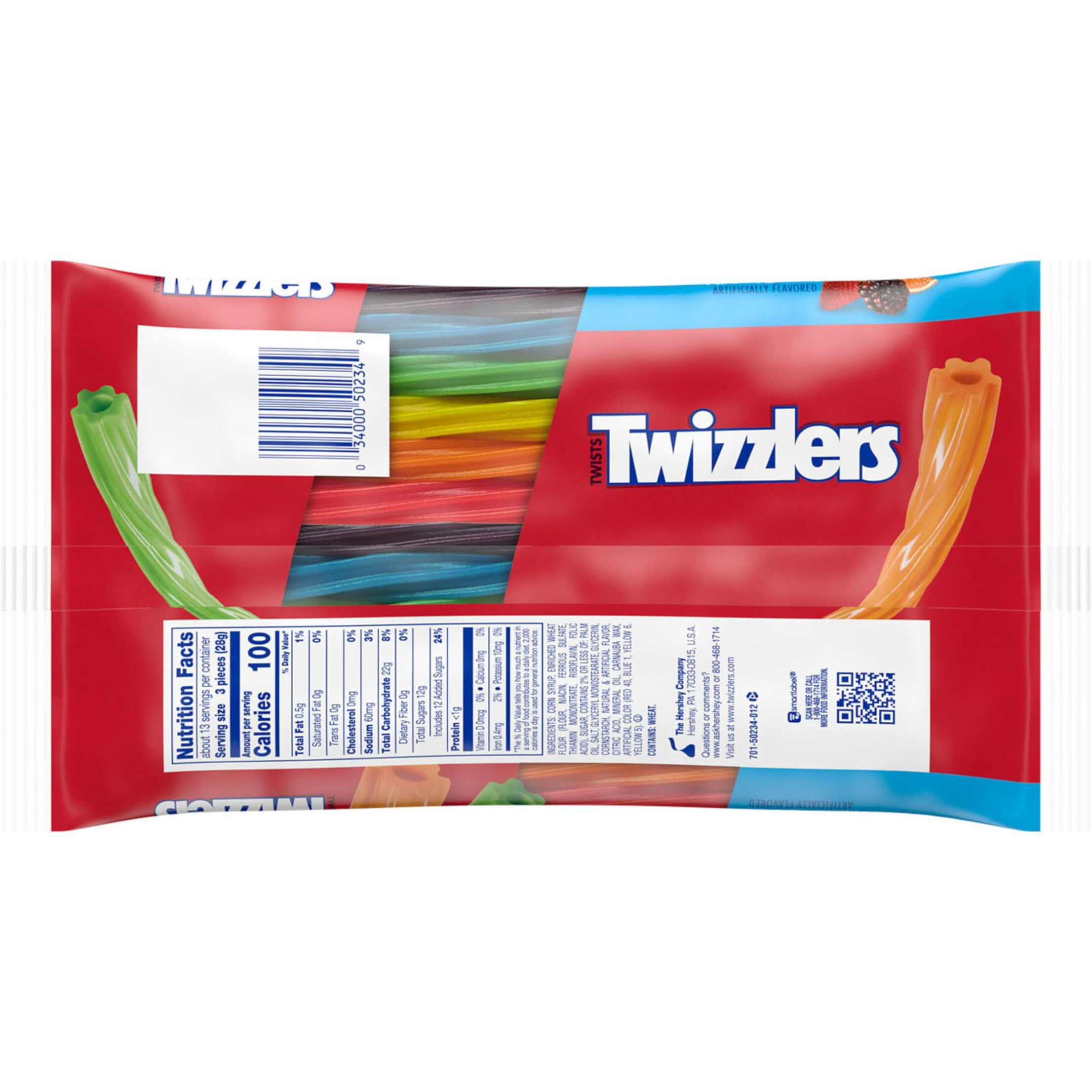 Twizzlers Twists Rainbow Flavored Licorice Style, Low Fat Candy Bags, 12.4 Oz (6 Count)