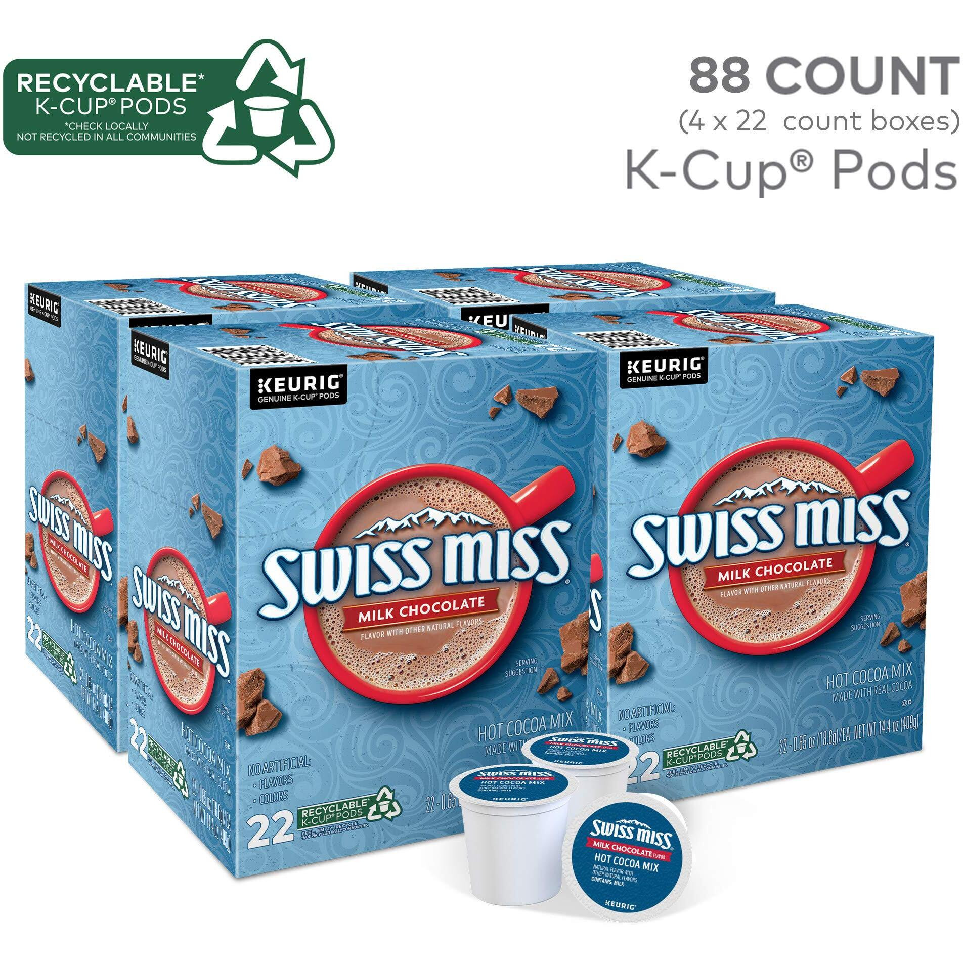 Swiss Miss Milk Chocolate Hot Cocoa, Keurig Single-Serve K-Cup Pods, 88 Count (4 Packs Of 22)