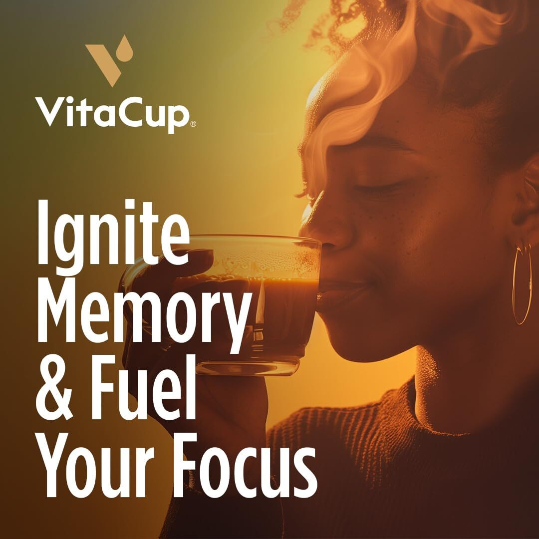 Vitacup Lightning Coffee Pods, Enhance Memory & Focus W/ 2X Caffeine, Green Coffee Bean, B Vitamins, D3, Strong Dark Roast Coffee, Recyclable Single Serve Pod Compatible W/Keurig K-Cup Brewers,16 Ct