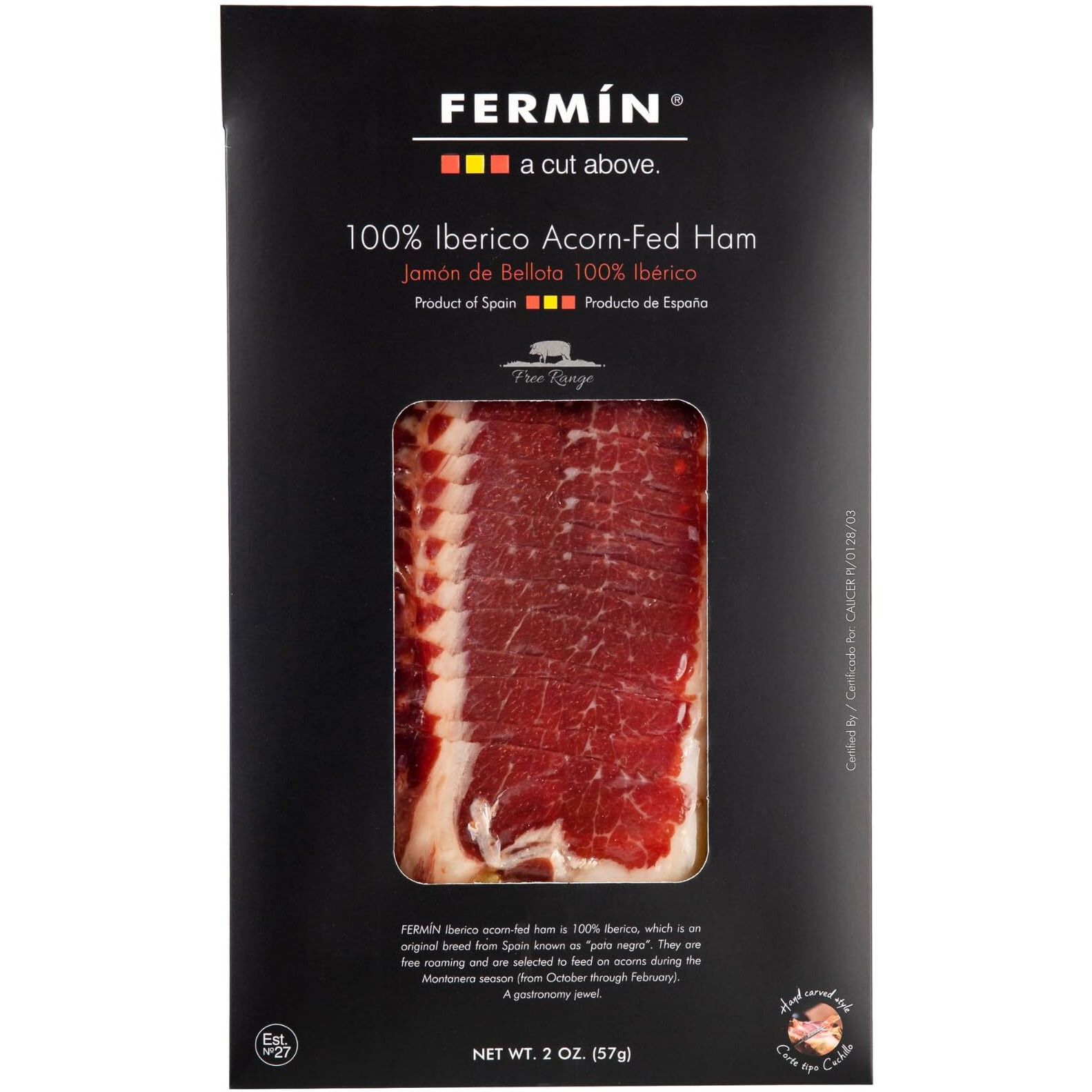 Iberico De Bellota Ham Sliced By Hand (2 Oz). Gluten Free By Fermin