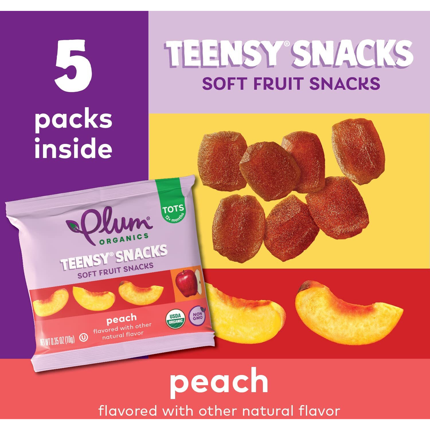 Plum Organics Teensy Snacks Soft Fruit Snacks - Peach - 0.35 Oz Bags (Pack Of 40) - Organic Toddler Food Fruit Snacks
