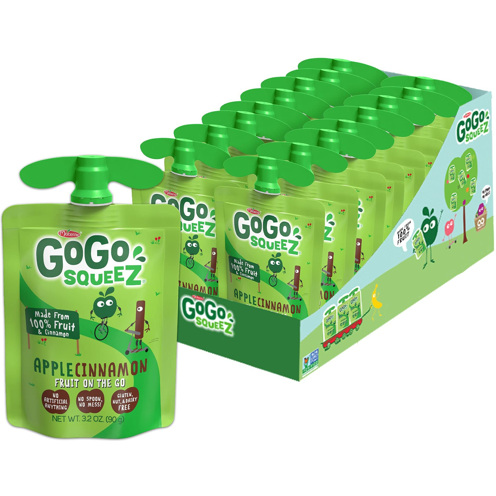 Gogo Squeez Fruit On The Go, Apple Cinnamon, 3.2 Oz (Pack Of 18), Unsweetened Fruit Snacks For Kids, Gluten Free, Nut Free And Dairy Free, Recloseable Cap, Bpa Free Pouches