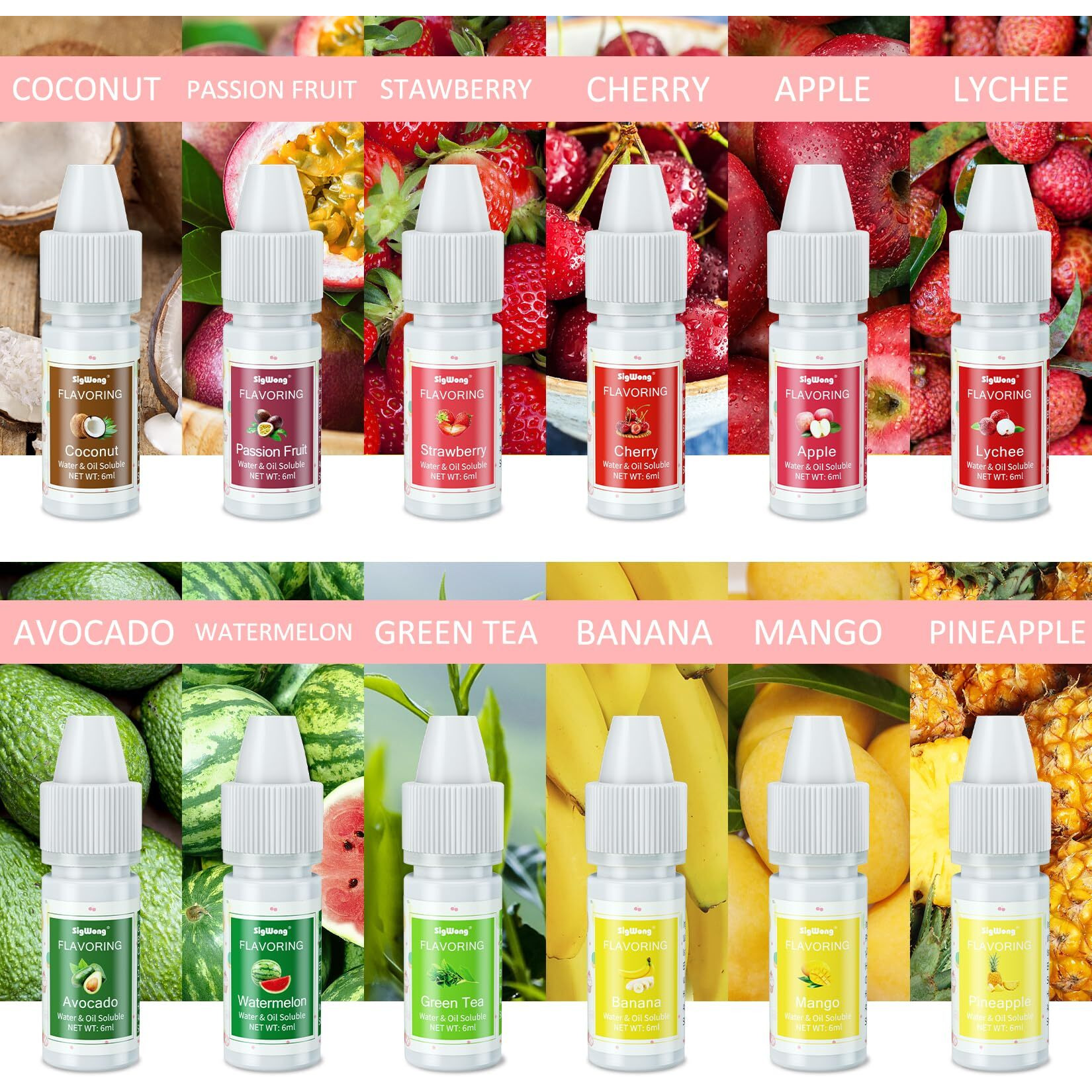 Food Flavoring Oil, 24 Liquid Lip Gloss Flavoring Oil - Concentrated Candy Flavors For Lip Balm, Baking, Cooking, Soap And Slime Making - Water & Oil Soluble - .25 Fl Oz (6 Ml) Bottles