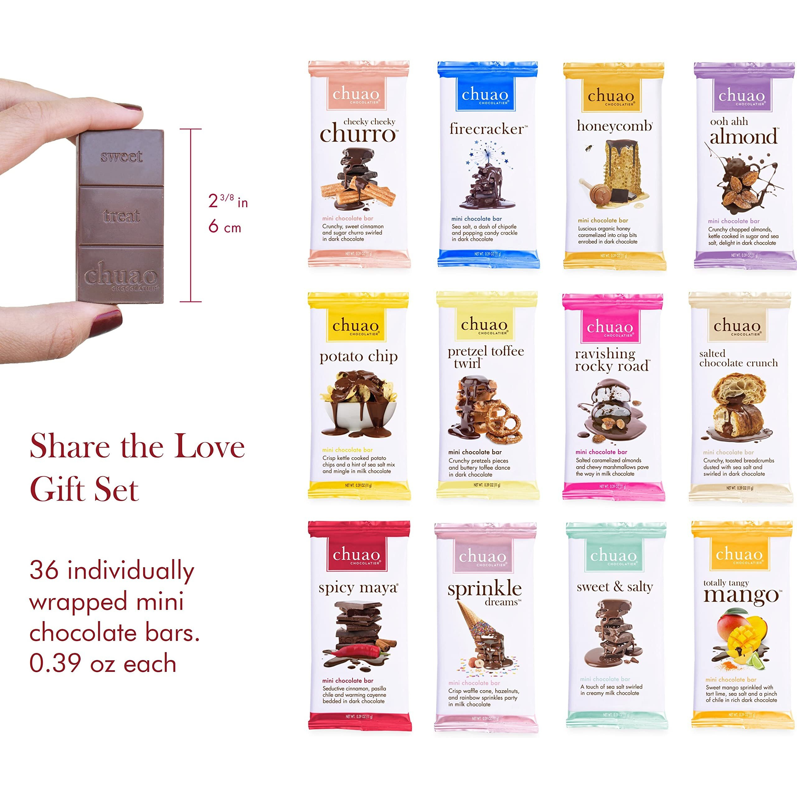 Chuao Chocolatier Share The Love Assorted Milk And Dark Mini Gourmet Chocolate Bars Gift Box | Sampler For Holiday, Birthday, Thank You, Corporate Gift Baskets | 36 Bars, 0.39 Oz Each