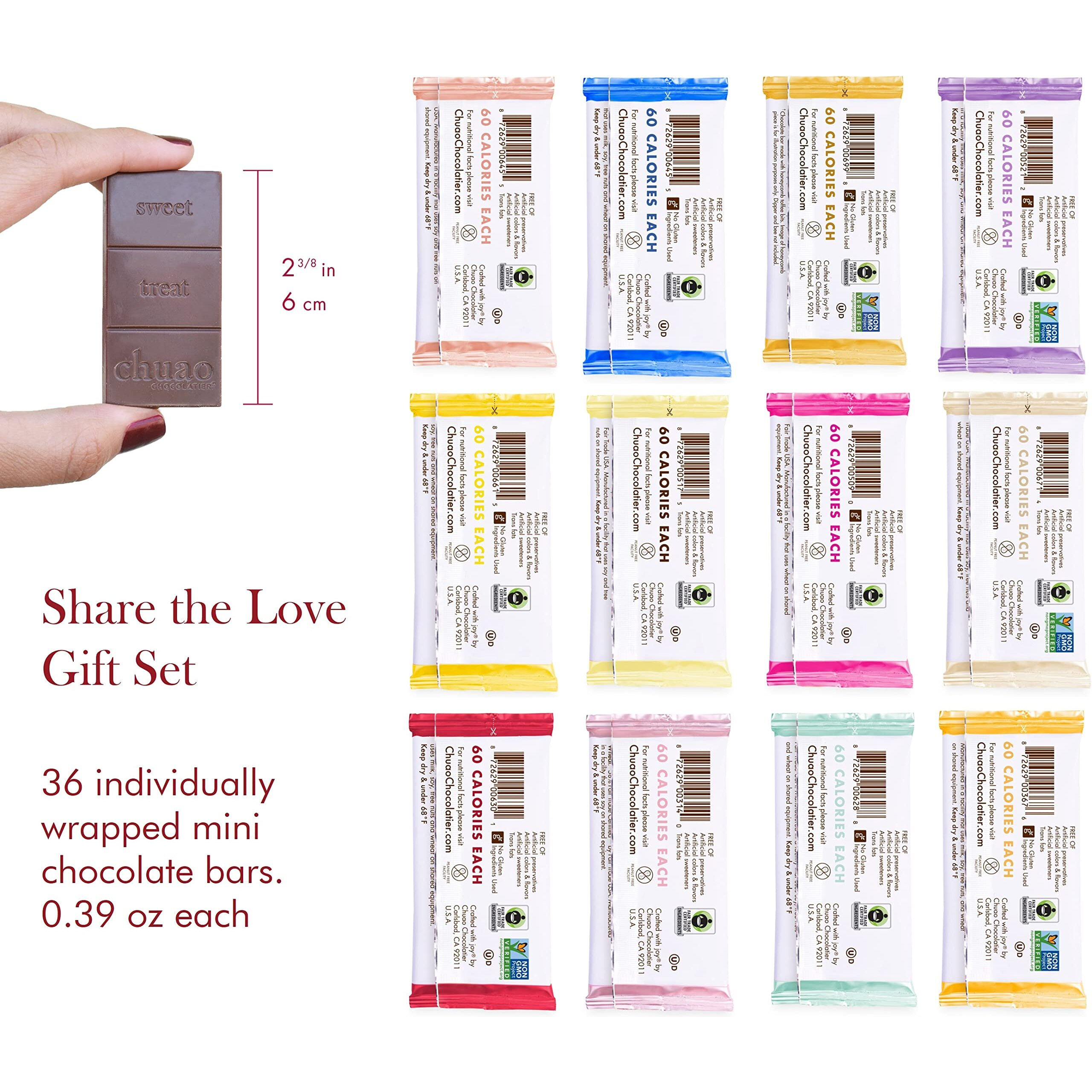 Chuao Chocolatier Share The Love Assorted Milk And Dark Mini Gourmet Chocolate Bars Gift Box | Sampler For Holiday, Birthday, Thank You, Corporate Gift Baskets | 36 Bars, 0.39 Oz Each