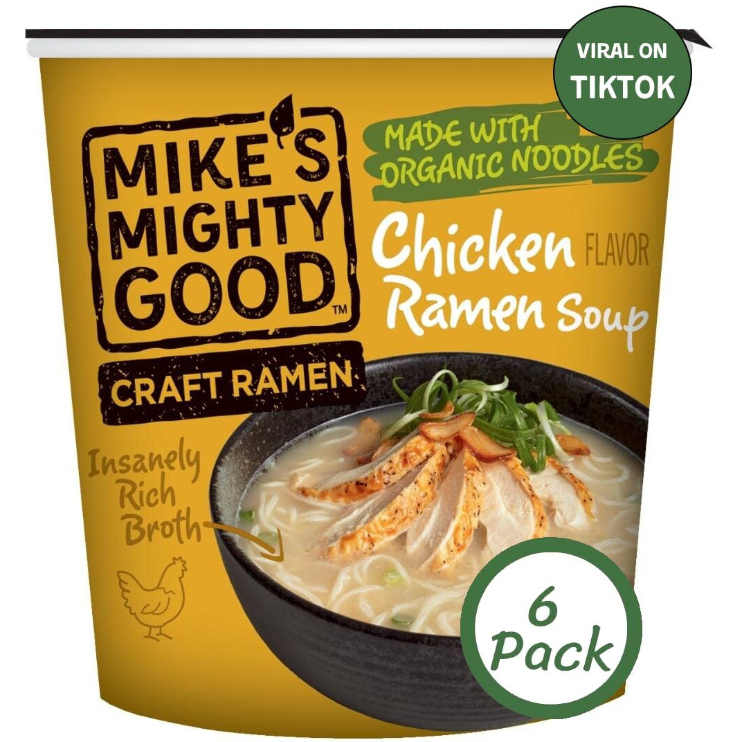 Mike's Mighty Good Ramen Chicken Soup - Chicken Noodle Soup - Instant Ramen Noodles Cups - Organic Non-Gmo Instant Noodles - 1.6 Ounces - 6 Pack